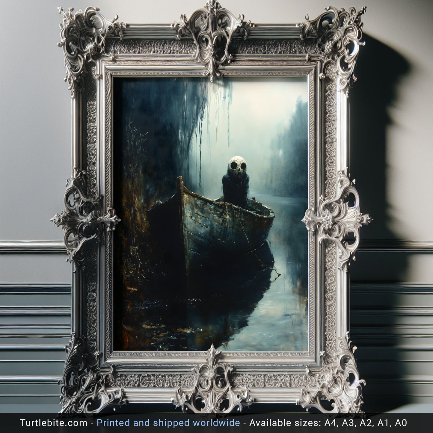 Mystic Ghost in a Boat Painting Poster | Witchy Whimsigoth Wall Art Print | Dark Academia