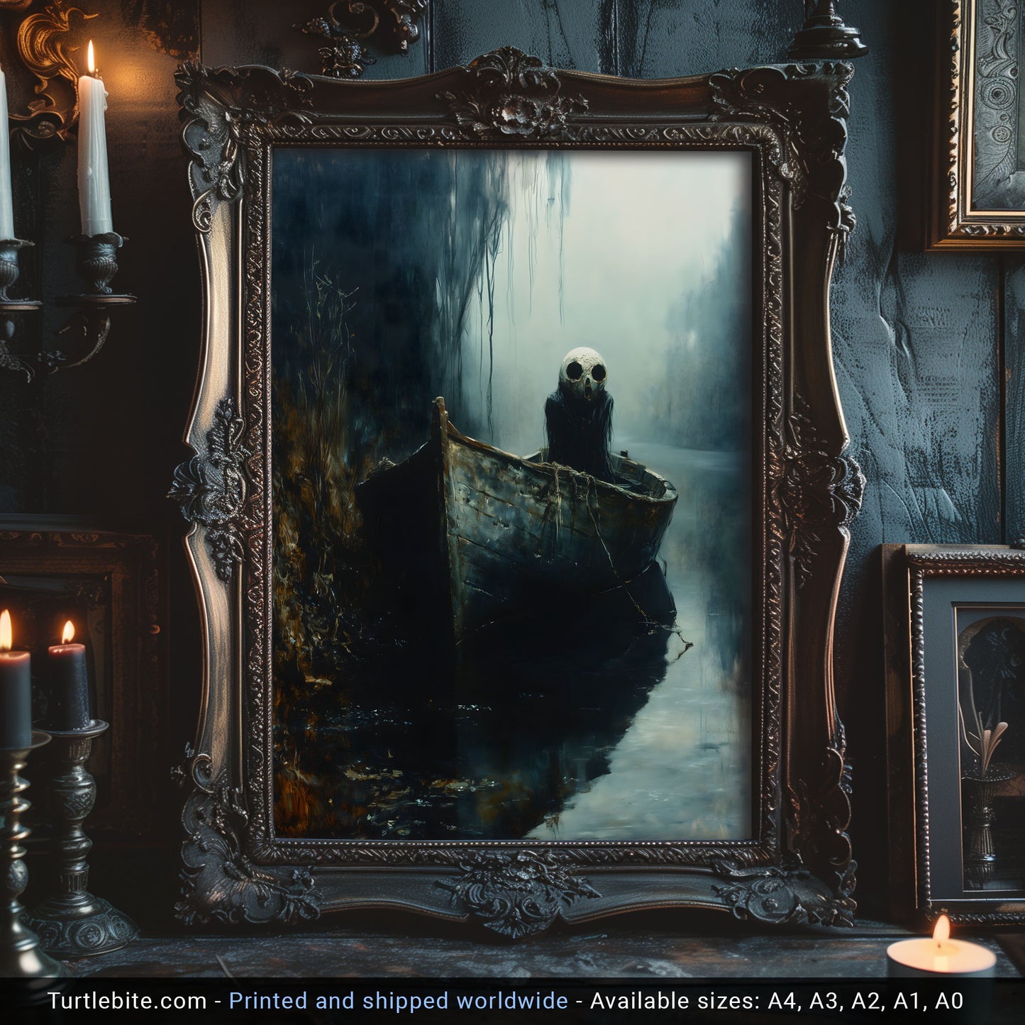 Mystic Ghost in a Boat Painting Poster | Witchy Whimsigoth Wall Art Print | Dark Academia