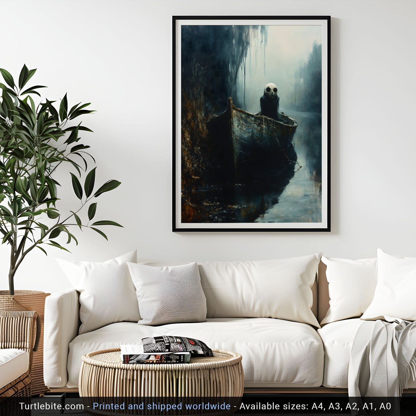 Mystic Ghost in a Boat Painting Poster | Witchy Whimsigoth Wall Art Print | Dark Academia