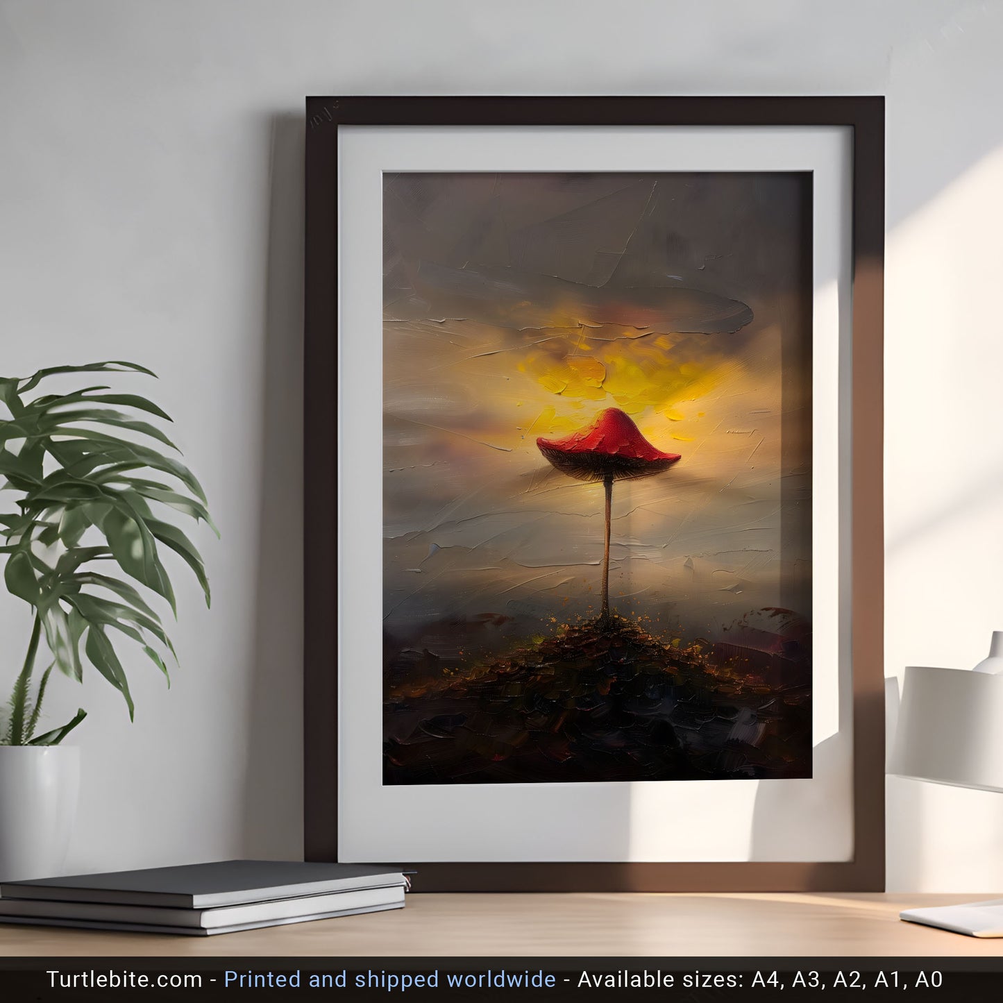 Radiant Mushroom Painting Poster - Cottagecore Dark Art Print - Botanical Wall Art - Minimalistic Home Decor