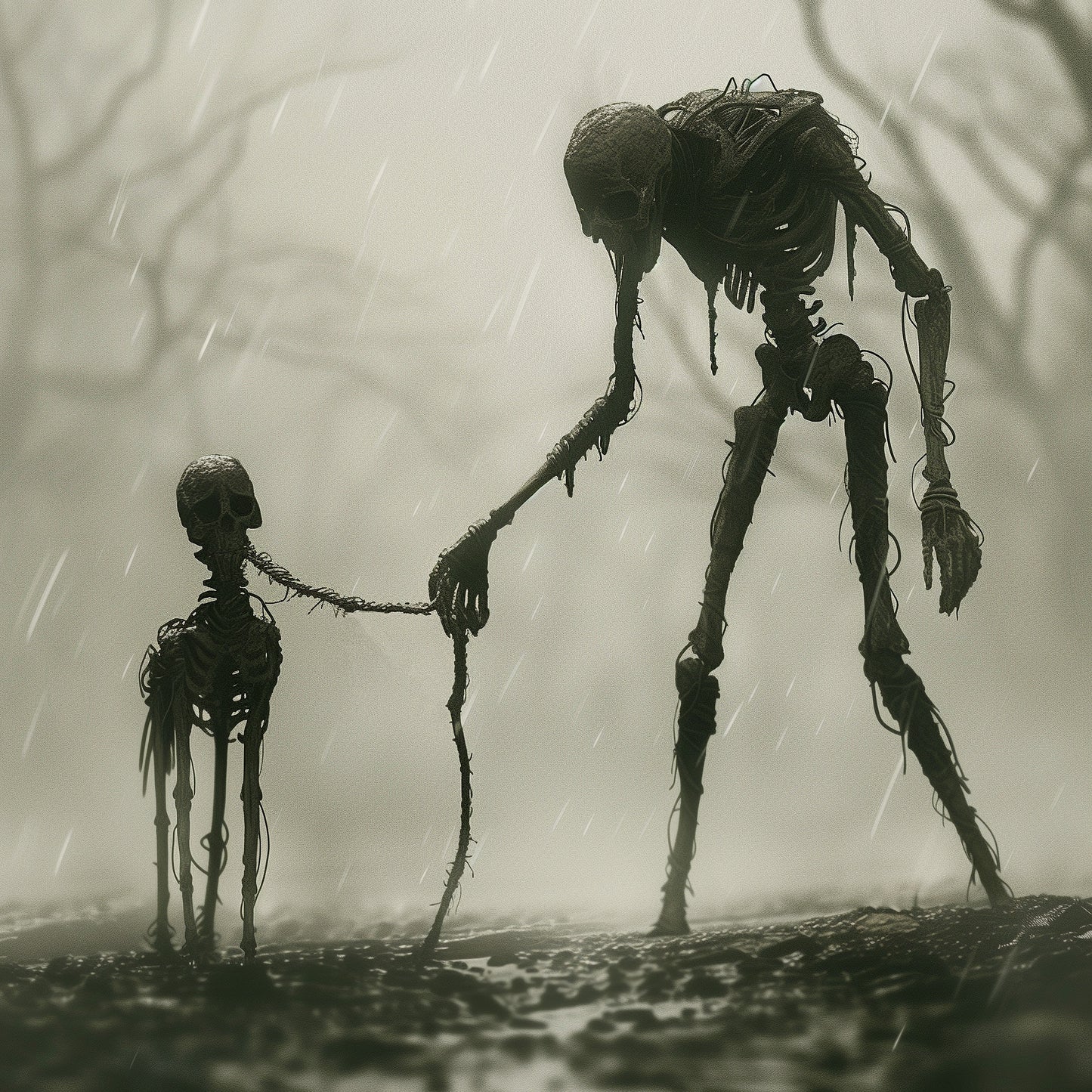 Rainy Wall Art featuring Creepy Walking the Dog - Spooky Decor for Dog Lovers