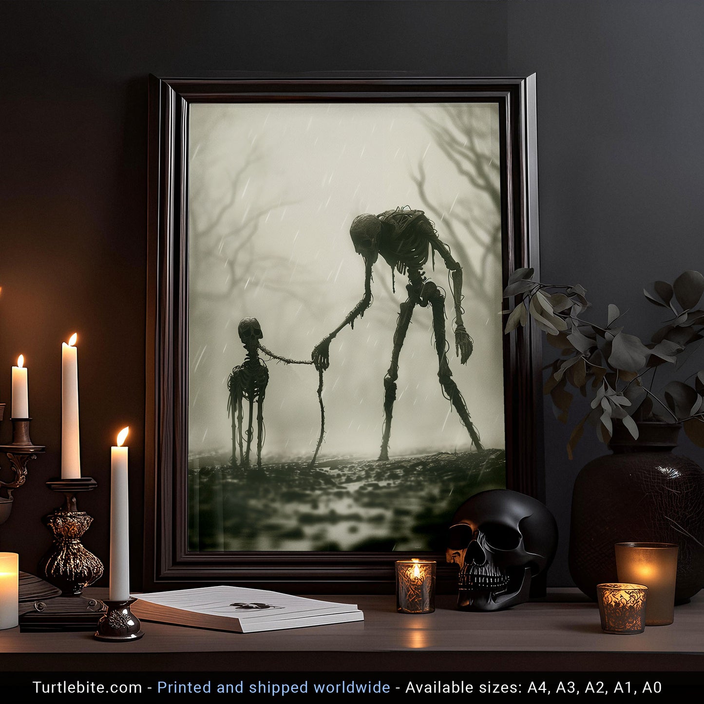 Rainy Wall Art featuring Creepy Walking the Dog - Spooky Decor for Dog Lovers