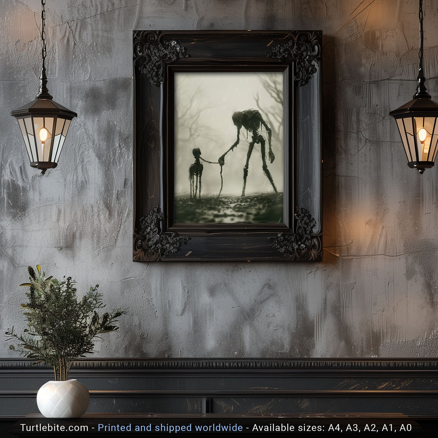 Rainy Wall Art featuring Creepy Walking the Dog - Spooky Decor for Dog Lovers