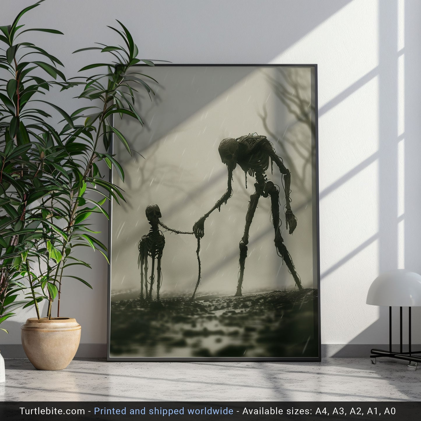 Rainy Wall Art featuring Creepy Walking the Dog - Spooky Decor for Dog Lovers