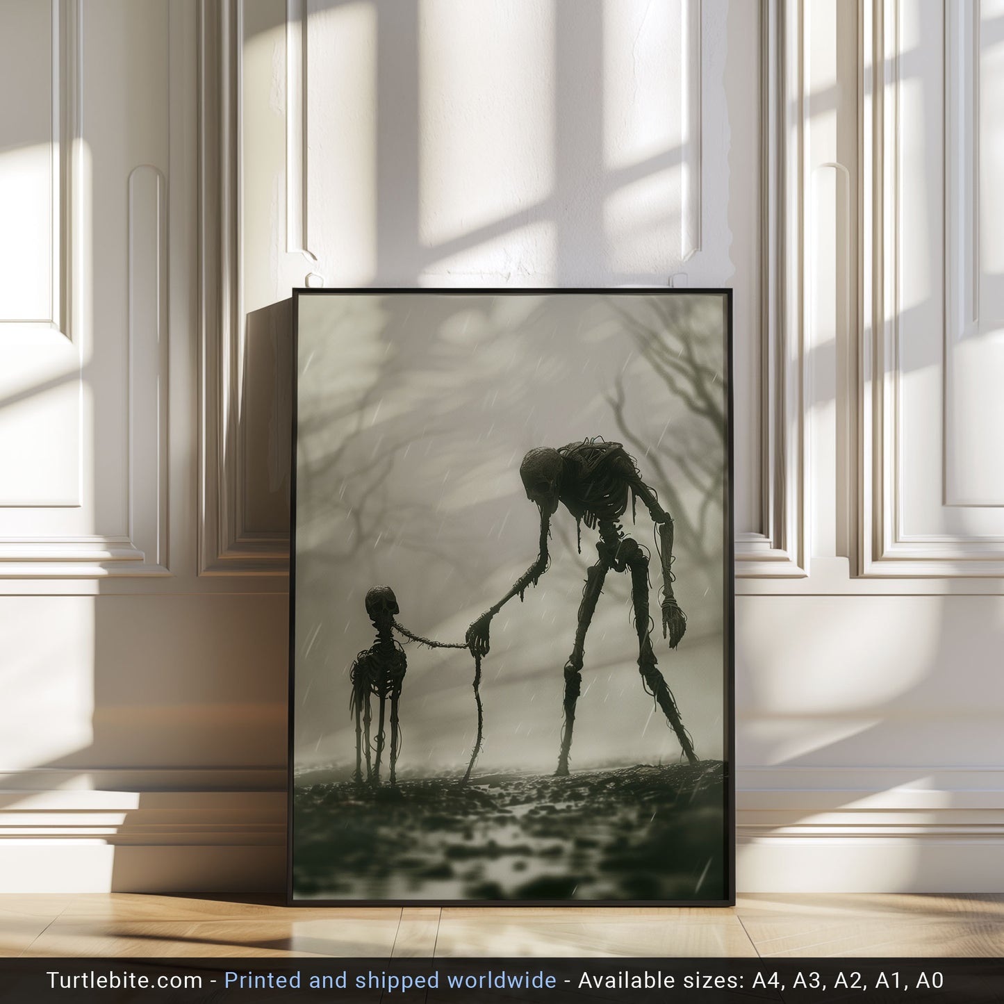 Rainy Wall Art featuring Creepy Walking the Dog - Spooky Decor for Dog Lovers