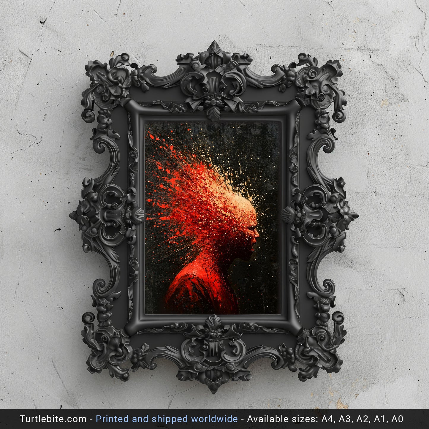 Red Headshot Oil Painting Poster, Dark Fine Art with Spooky Vibes, Gory Abstract Wall Art, Disturbing Whimsigoth Print