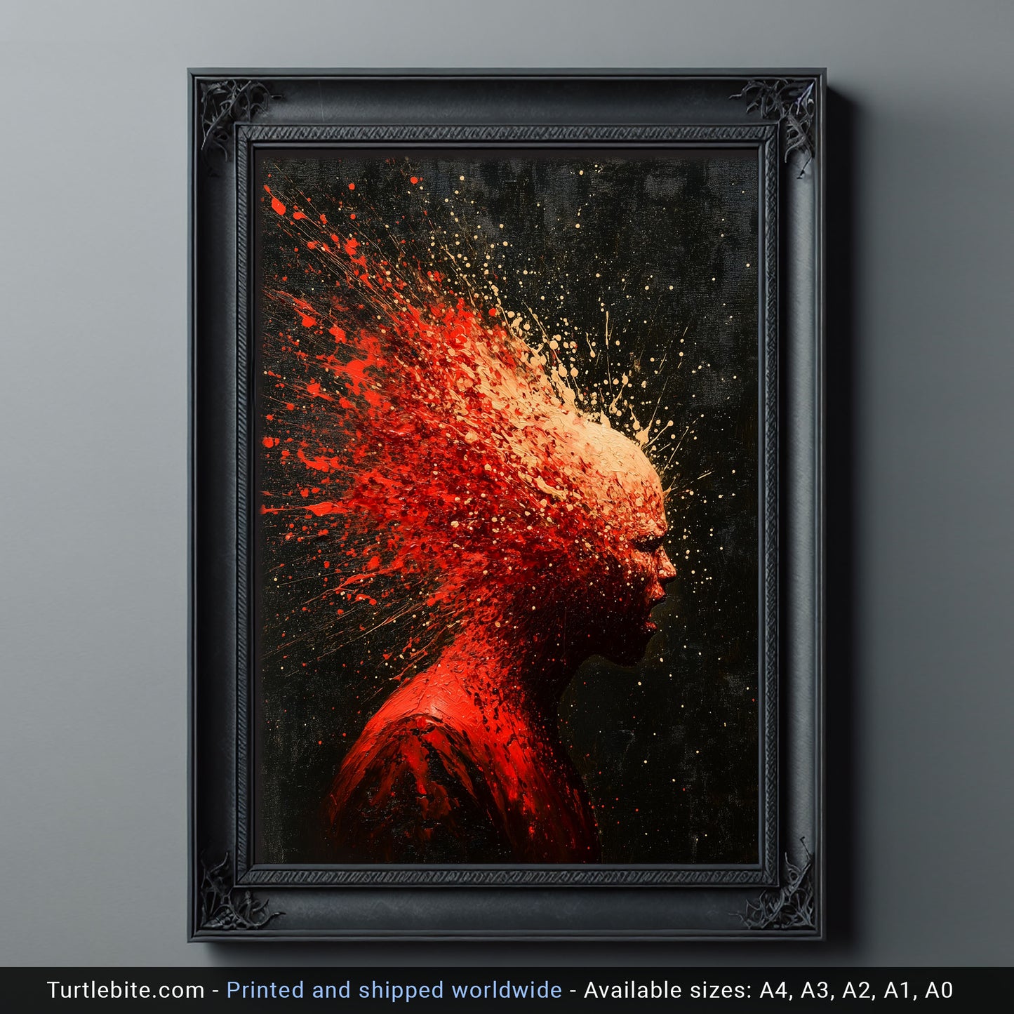 Red Headshot Oil Painting Poster, Dark Fine Art with Spooky Vibes, Gory Abstract Wall Art, Disturbing Whimsigoth Print