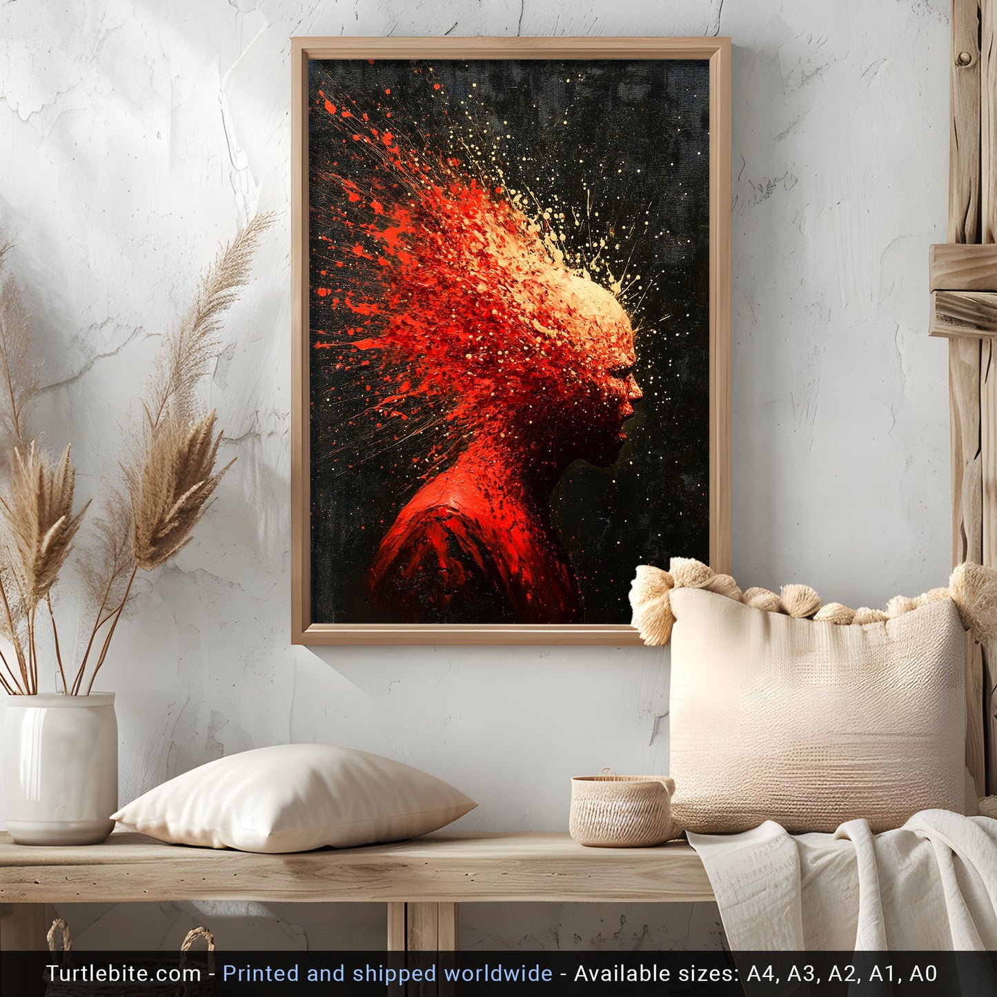 Red Headshot Oil Painting Poster, Dark Fine Art with Spooky Vibes, Gory Abstract Wall Art, Disturbing Whimsigoth Print