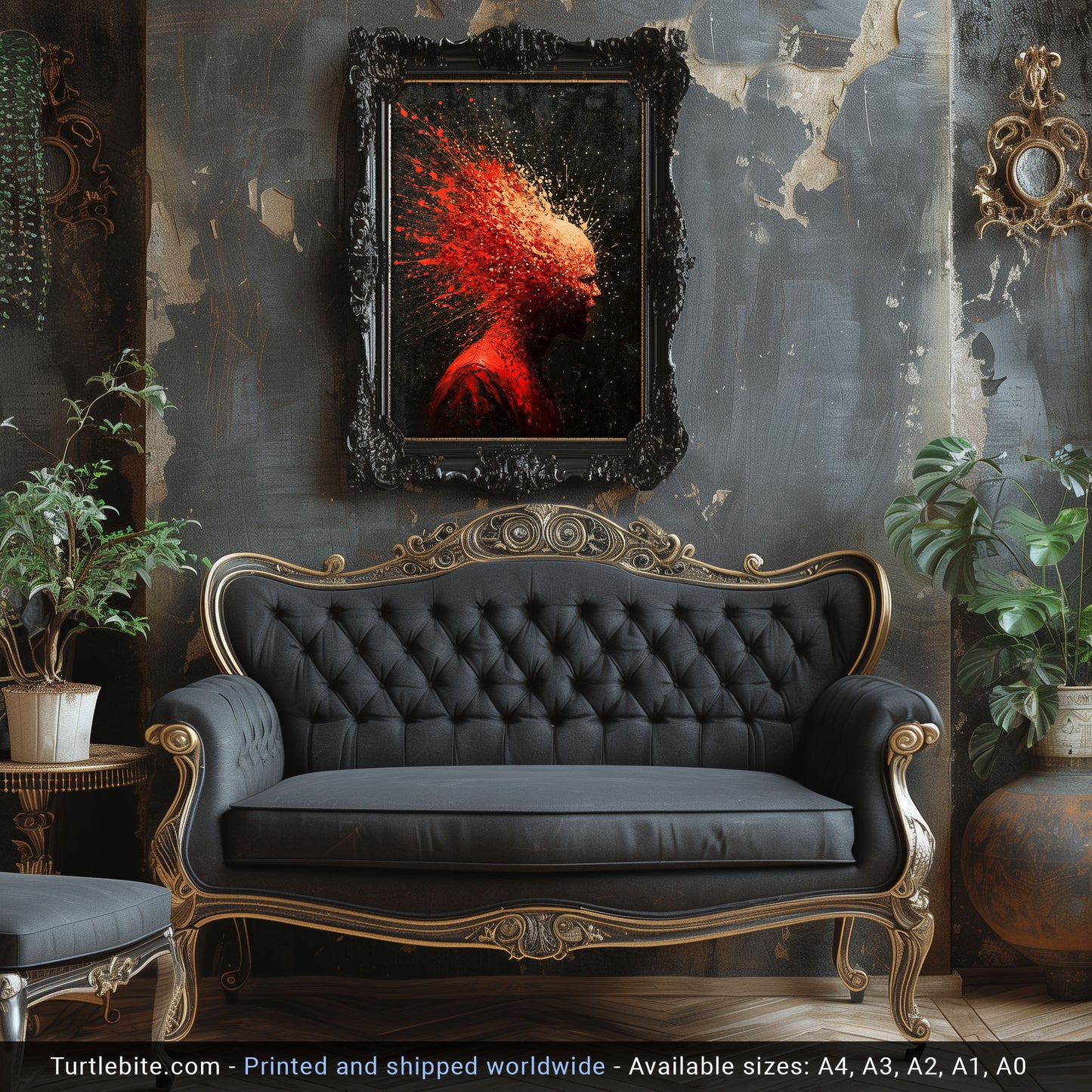 Red Headshot Oil Painting Poster, Dark Fine Art with Spooky Vibes, Gory Abstract Wall Art, Disturbing Whimsigoth Print