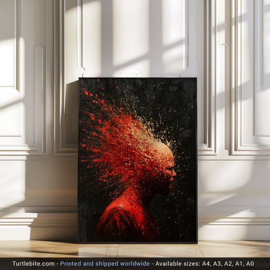 Red Headshot Oil Painting Poster, Dark Fine Art with Spooky Vibes, Gory Abstract Wall Art, Disturbing Whimsigoth Print