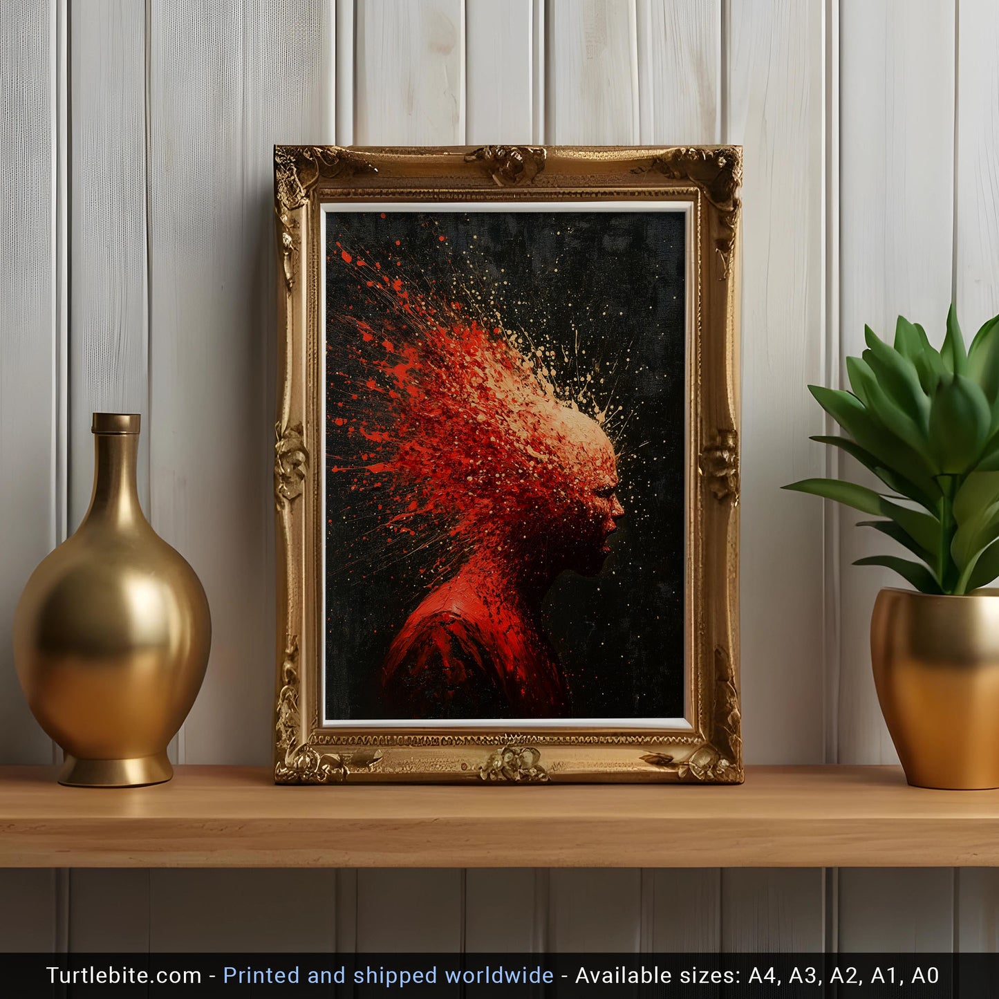 Red Headshot Oil Painting Poster, Dark Fine Art with Spooky Vibes, Gory Abstract Wall Art, Disturbing Whimsigoth Print