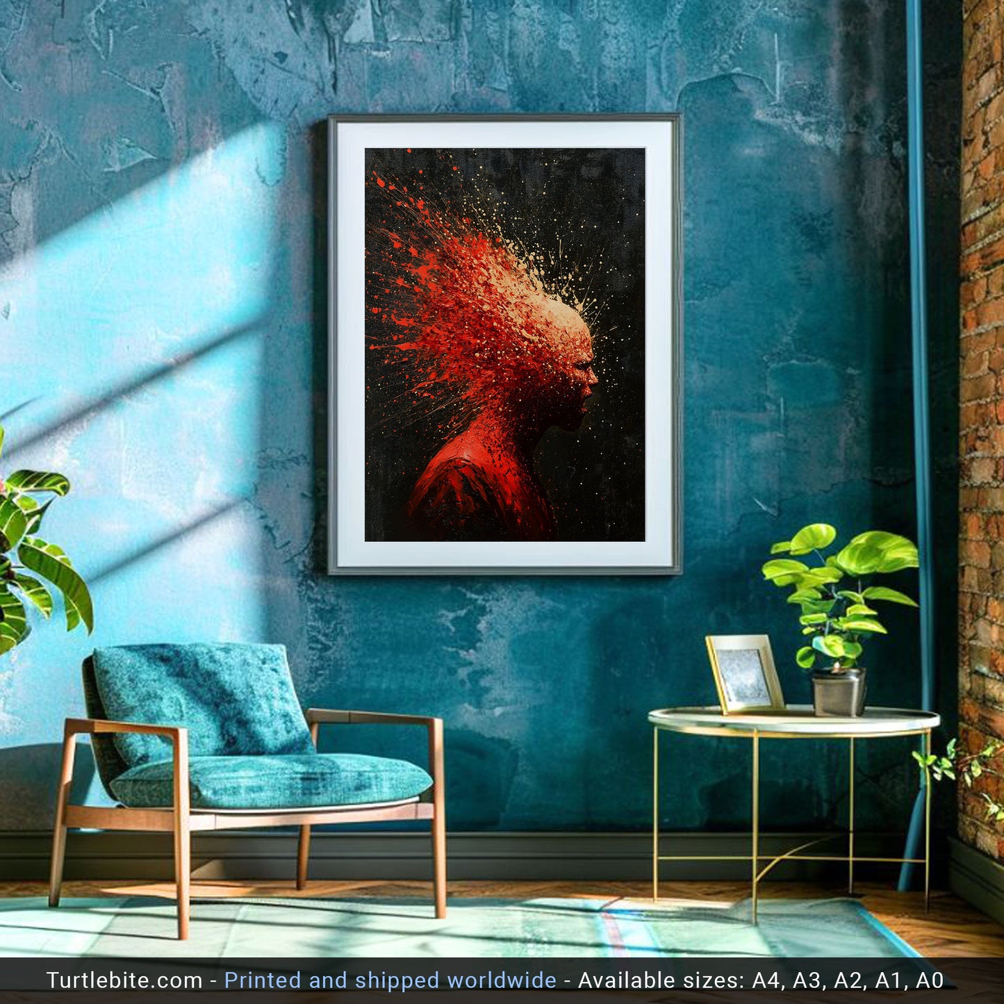 Red Headshot Oil Painting Poster, Dark Fine Art with Spooky Vibes, Gory Abstract Wall Art, Disturbing Whimsigoth Print