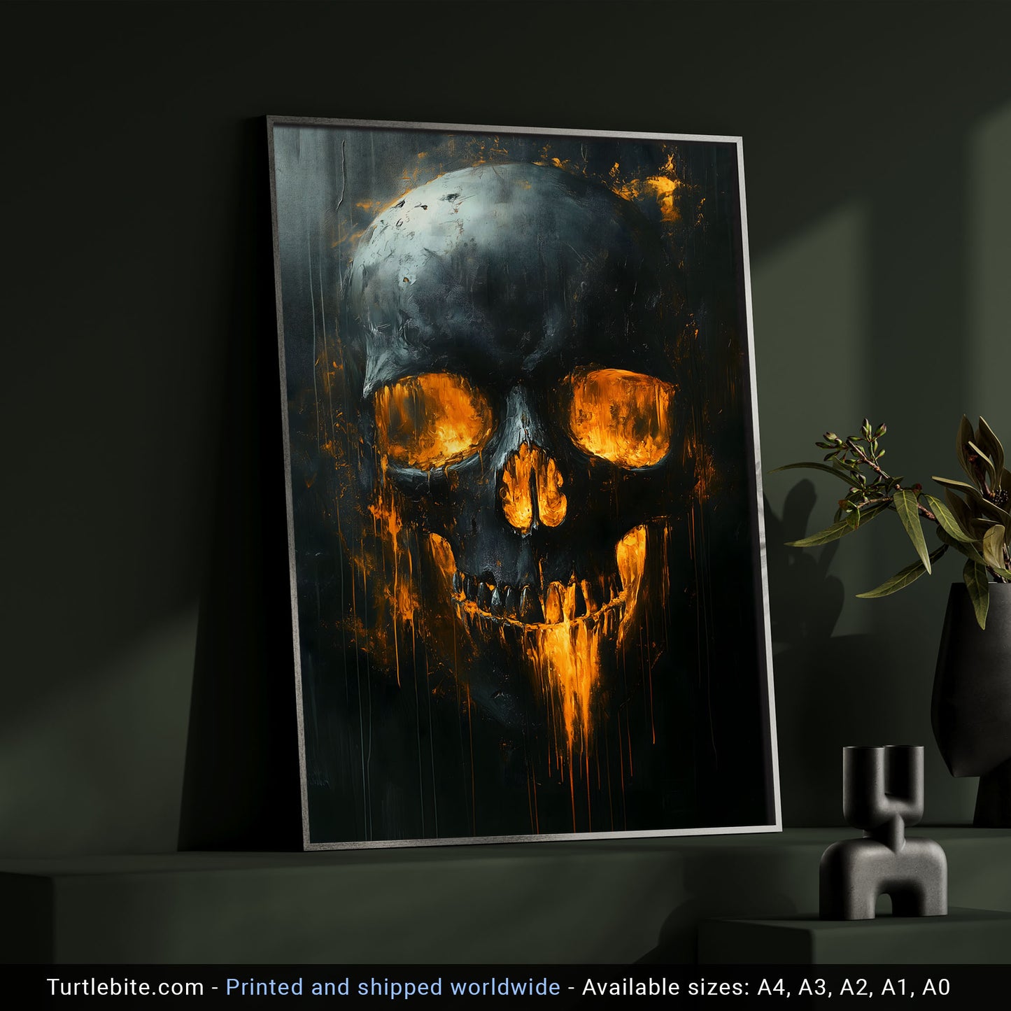 Spooky Glowing Skull Painting Poster | Haunted Art Painting | Creepy Skull Portrait