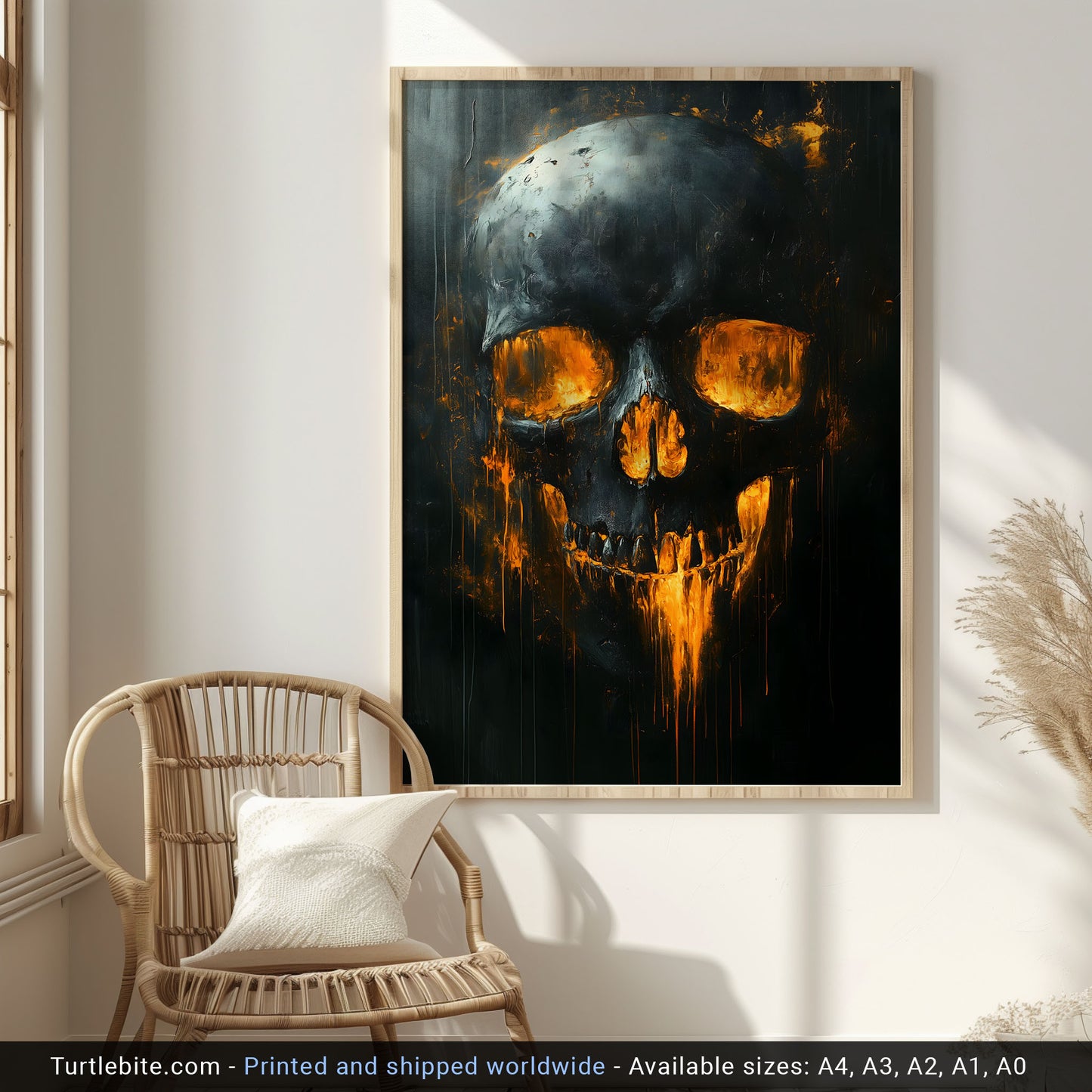 Spooky Glowing Skull Painting Poster | Haunted Art Painting | Creepy Skull Portrait