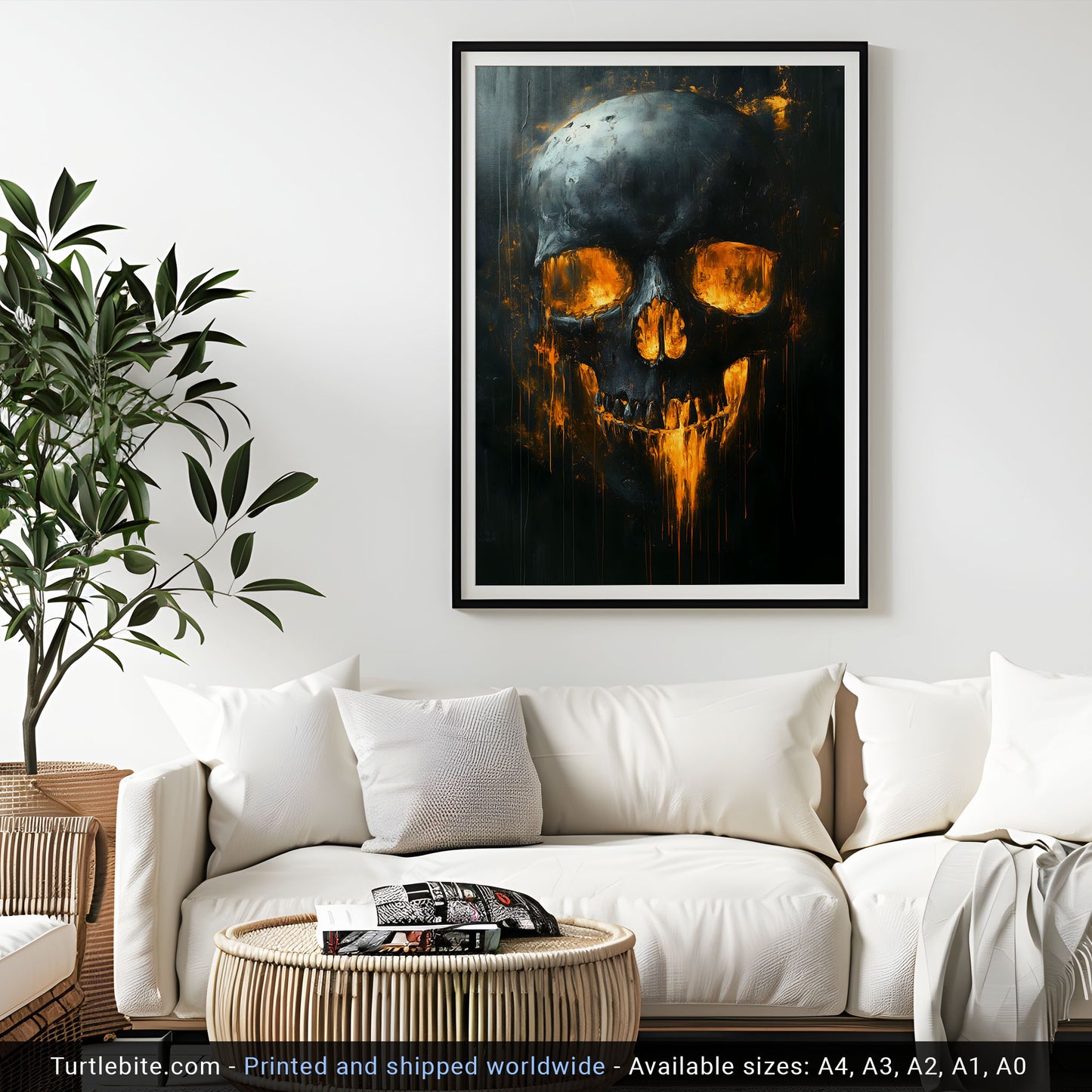 Spooky Glowing Skull Painting Poster | Haunted Art Painting | Creepy Skull Portrait