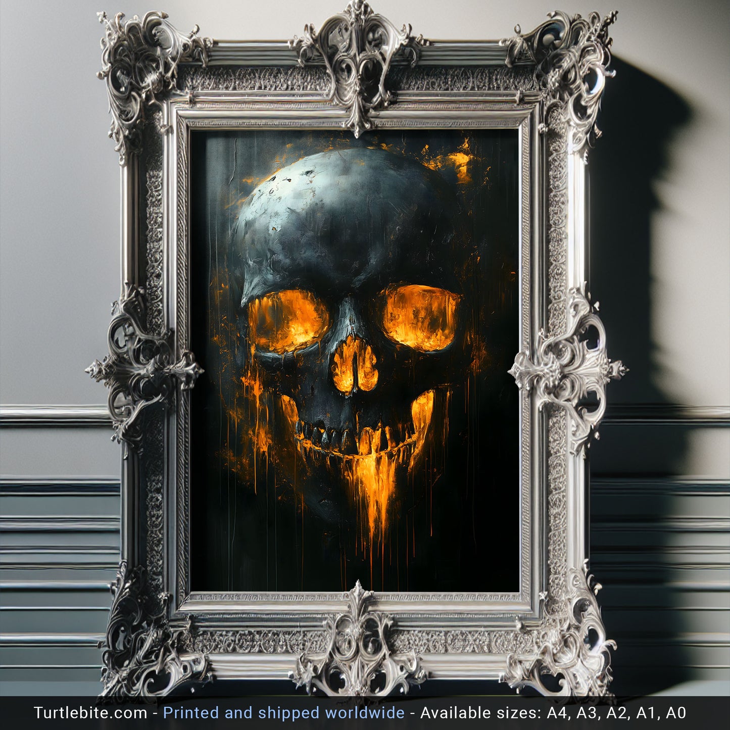 Spooky Glowing Skull Painting Poster | Haunted Art Painting | Creepy Skull Portrait