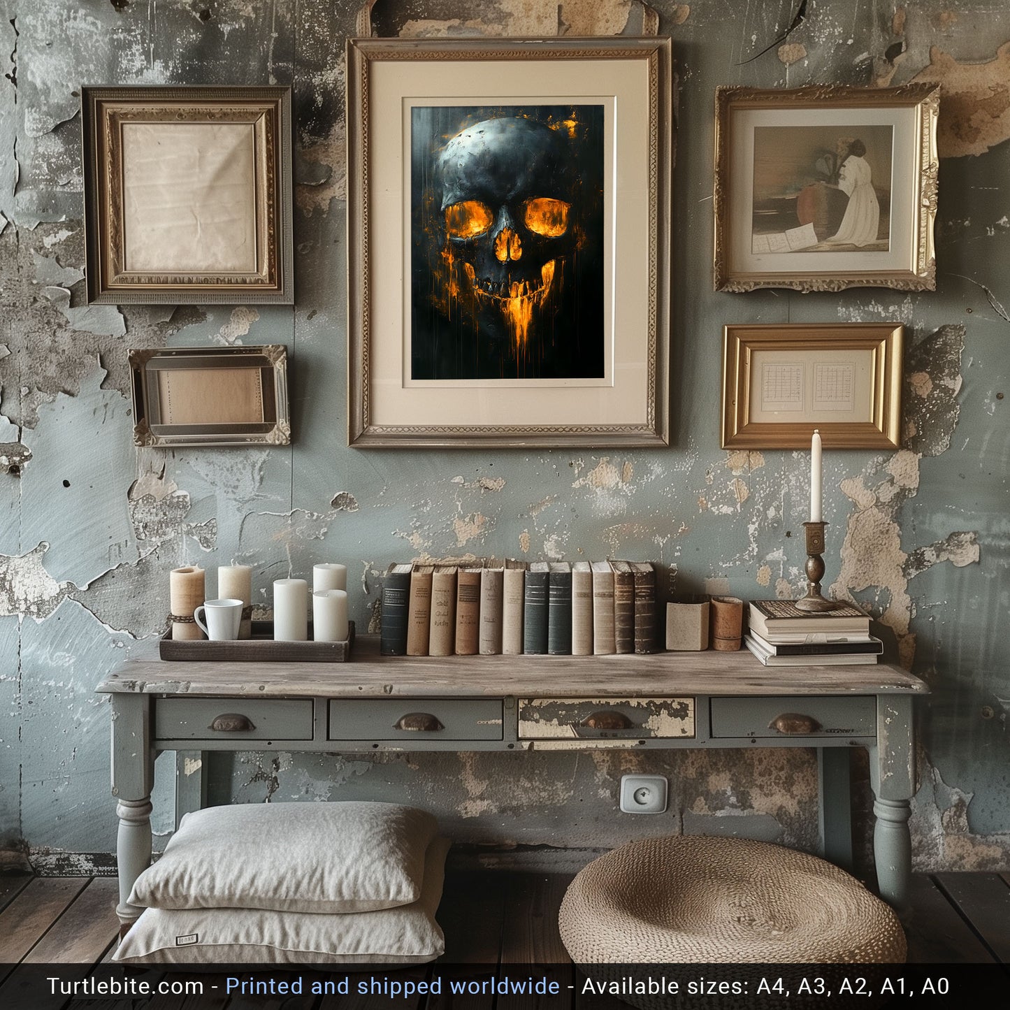 Spooky Glowing Skull Painting Poster | Haunted Art Painting | Creepy Skull Portrait