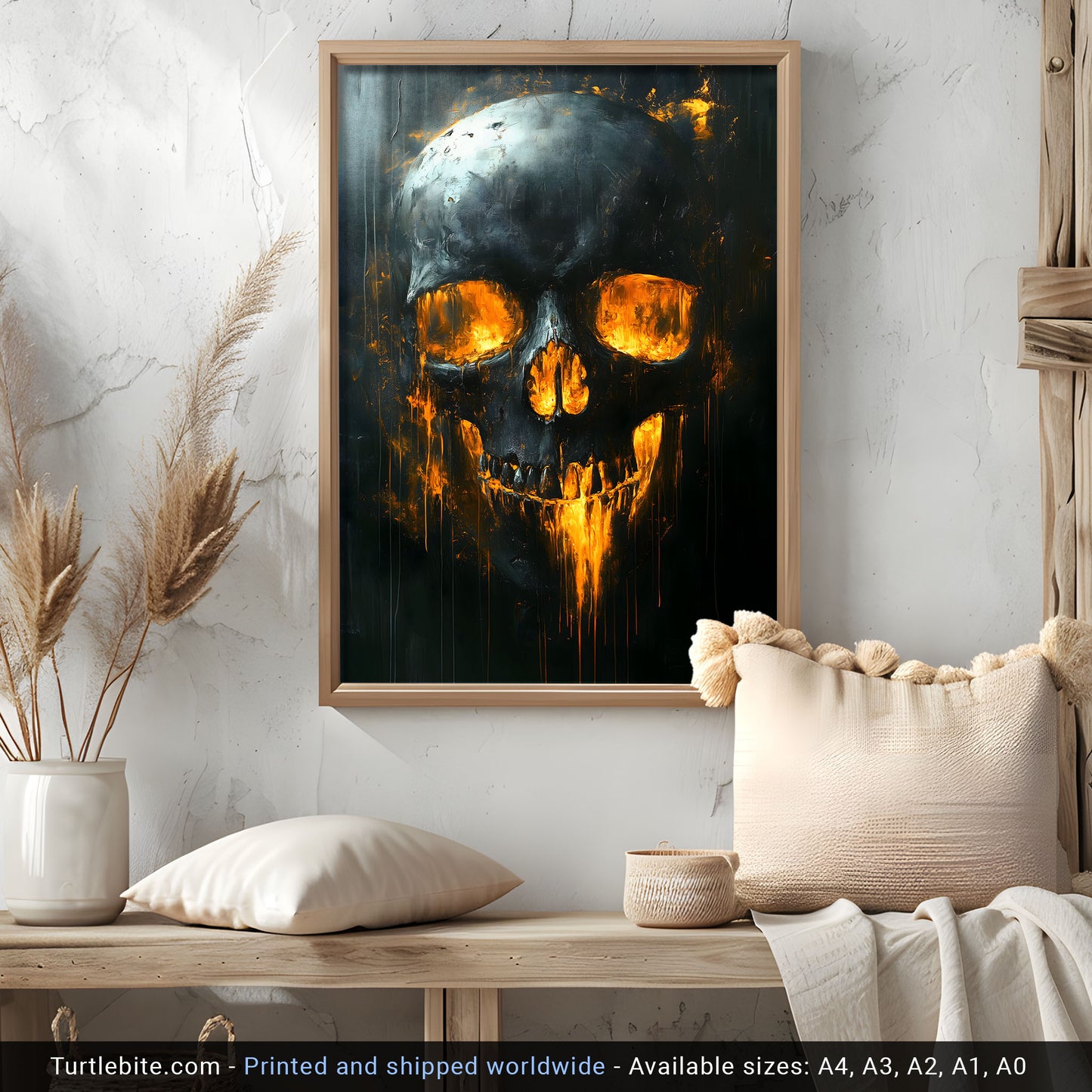 Spooky Glowing Skull Painting Poster | Haunted Art Painting | Creepy Skull Portrait