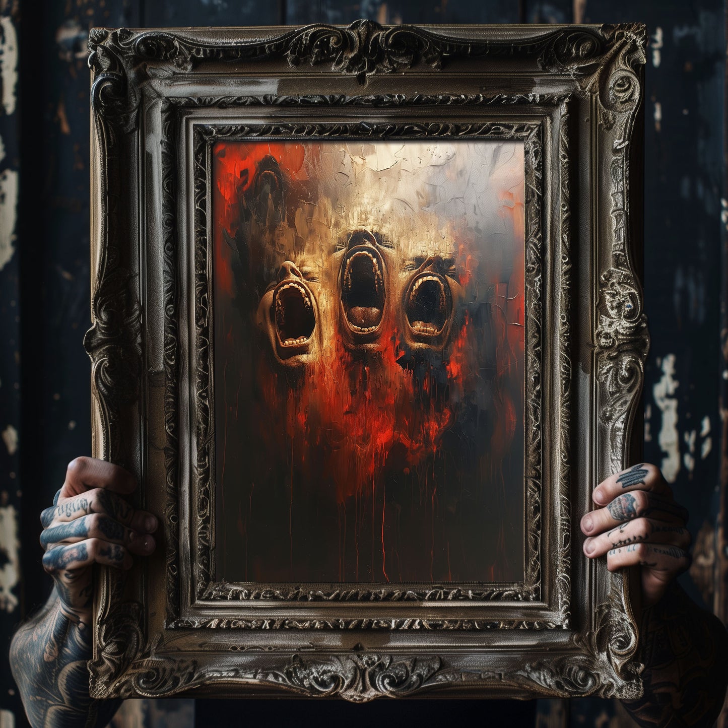 Screams from Hell Poster - Dark Gothic Oil Painting - Horror Art Print