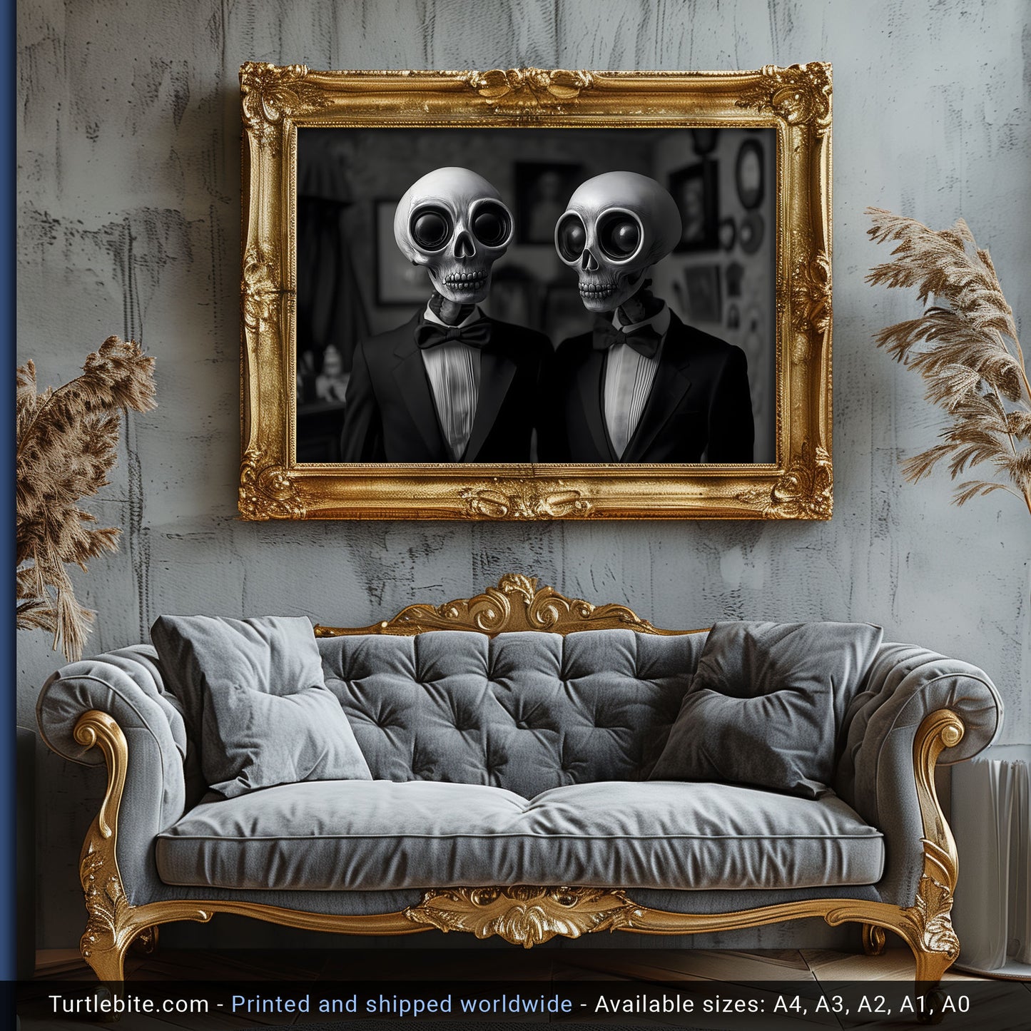 Skull Companions Dinner Date Poster - Dark Art Print - Haunting Home Decor