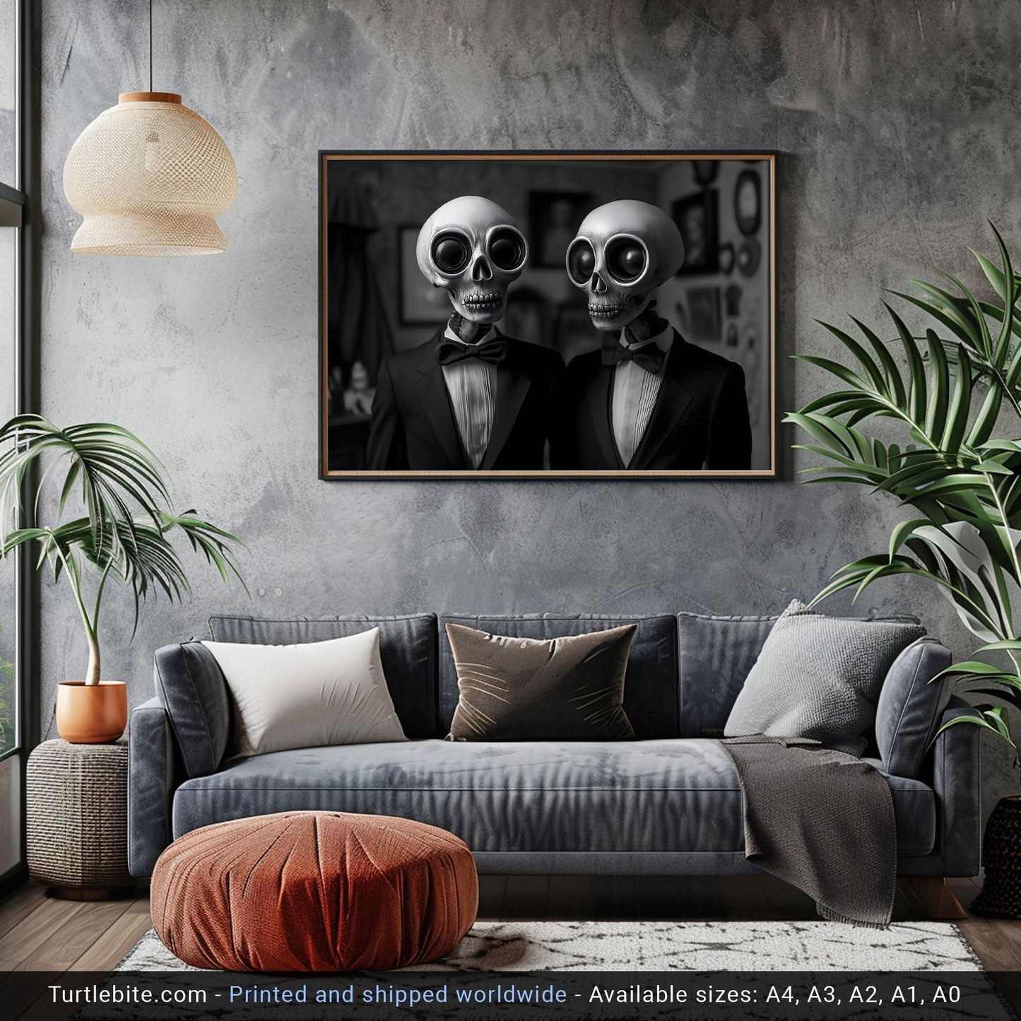 Skull Companions Dinner Date Poster - Dark Art Print - Haunting Home Decor