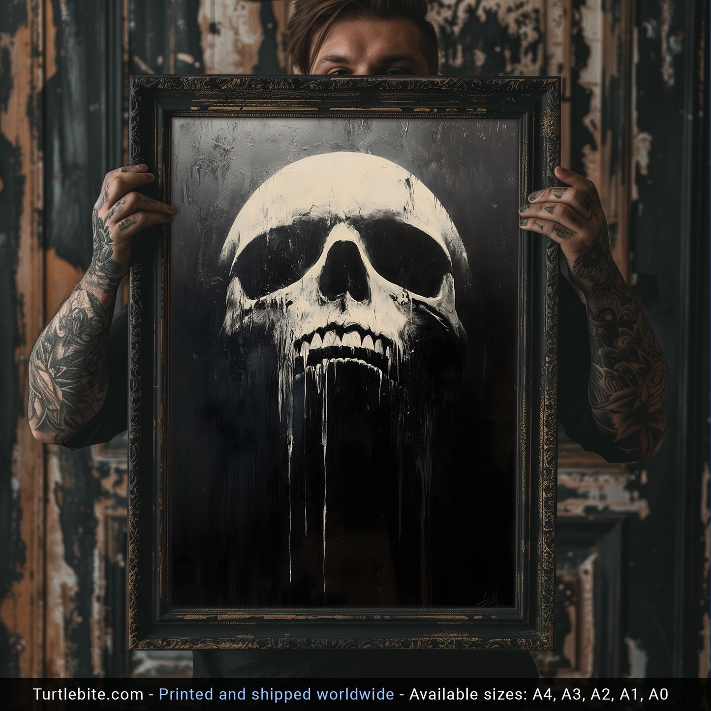 Skull Wall Art | Whimsical Art Prints | Spooky Gifts | Black and White Poster | Large Gothic Painting