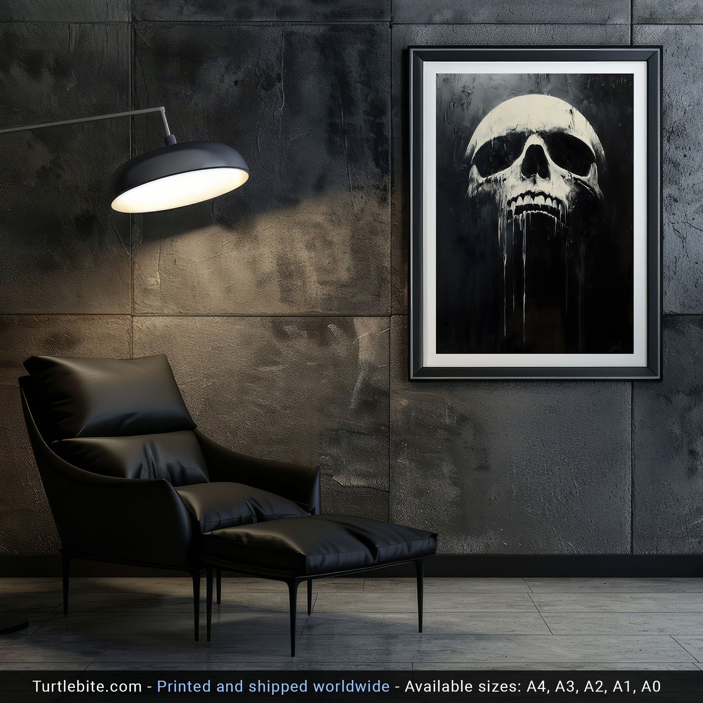 Skull Wall Art | Whimsical Art Prints | Spooky Gifts | Black and White Poster | Large Gothic Painting