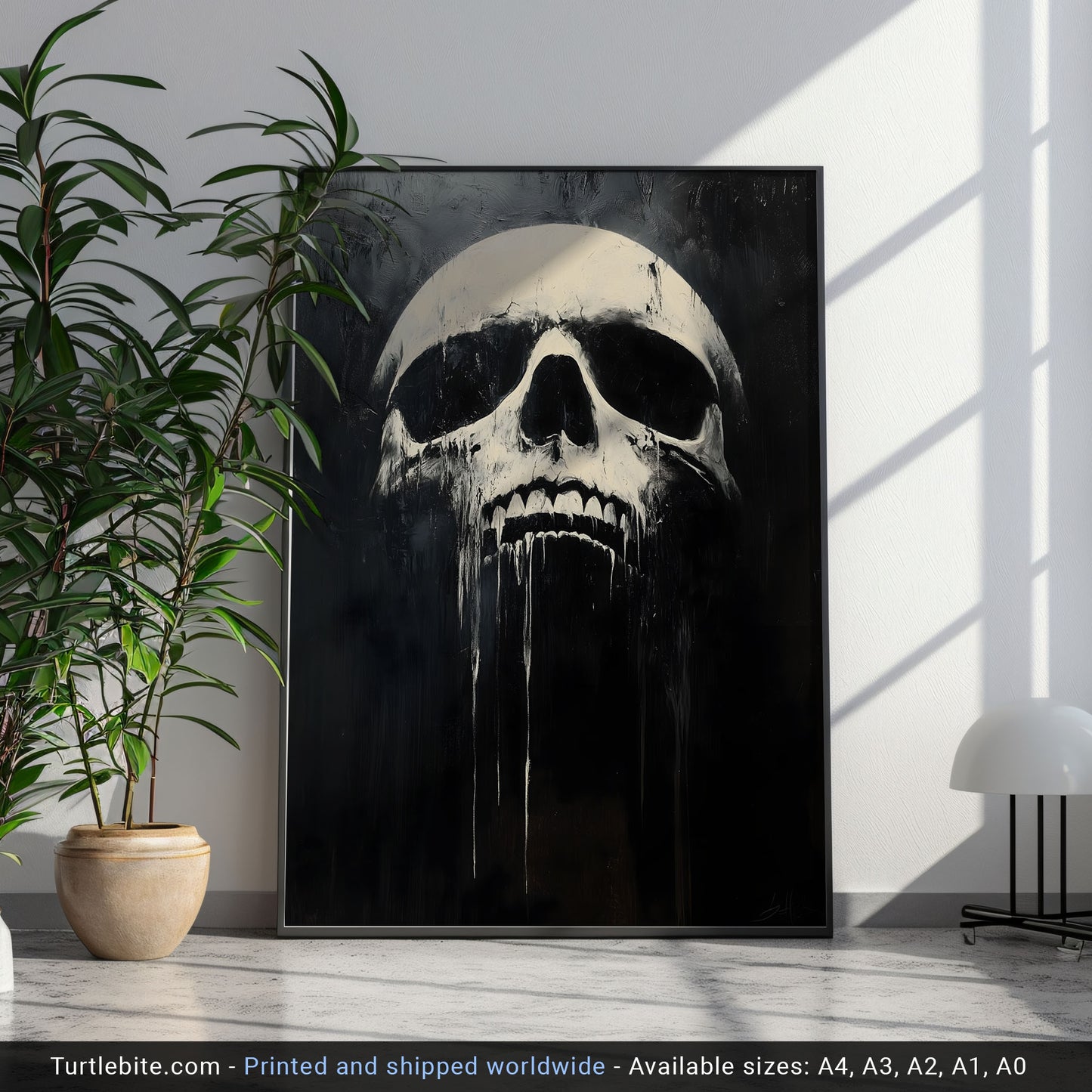 Skull Wall Art | Whimsical Art Prints | Spooky Gifts | Black and White Poster | Large Gothic Painting