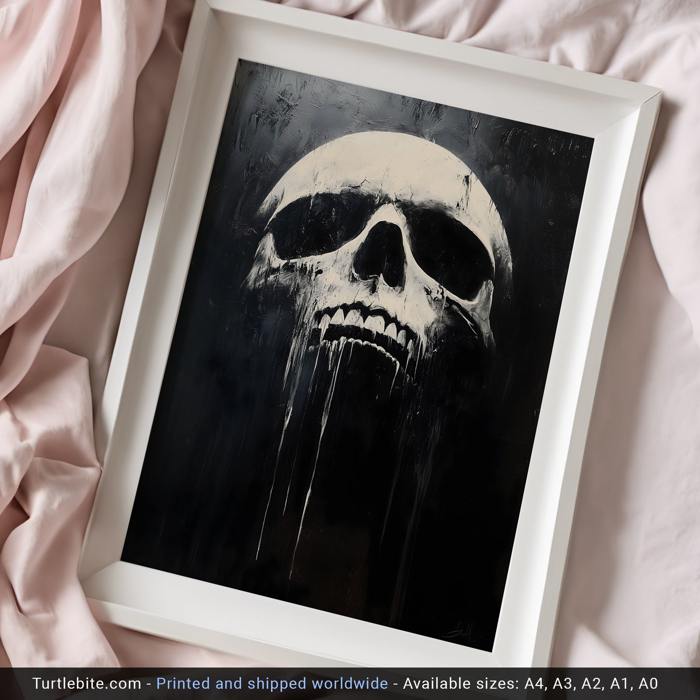 Skull Wall Art | Whimsical Art Prints | Spooky Gifts | Black and White Poster | Large Gothic Painting