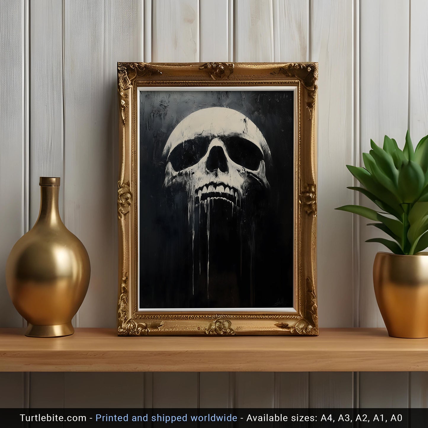 Skull Wall Art | Whimsical Art Prints | Spooky Gifts | Black and White Poster | Large Gothic Painting