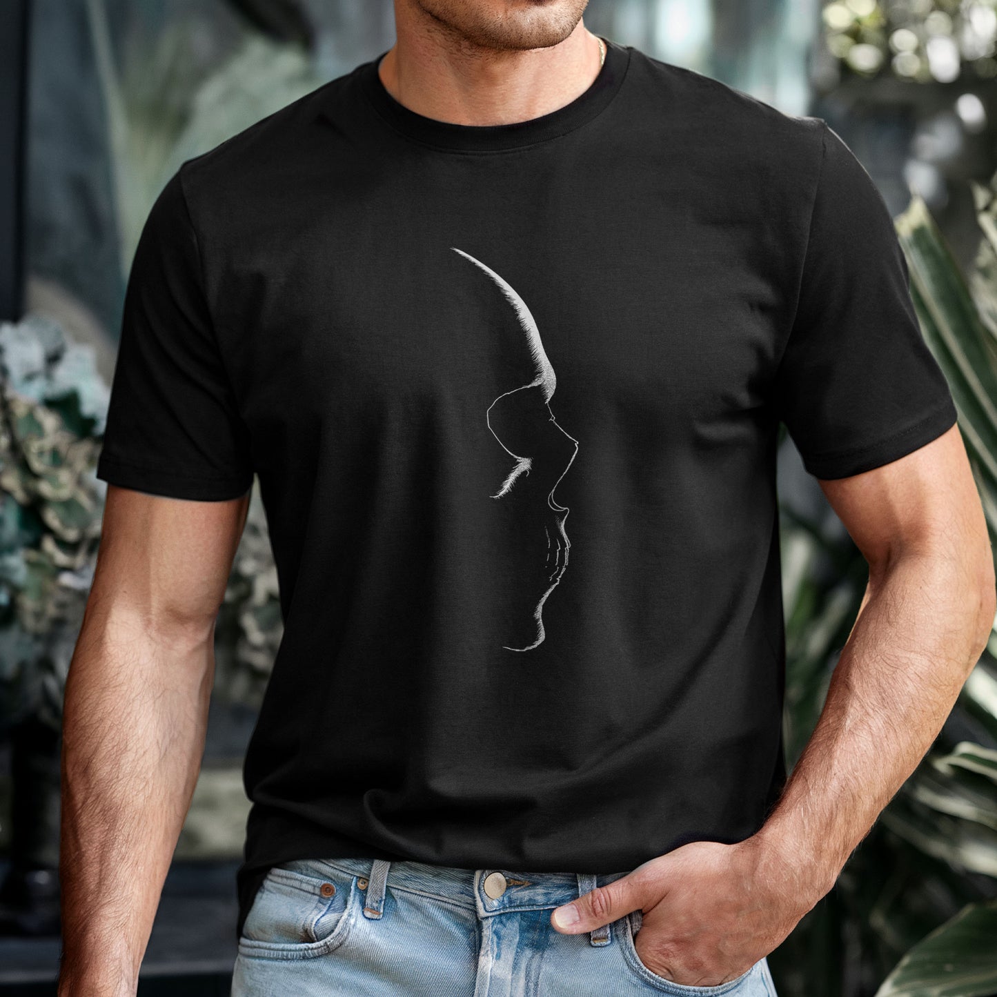 Black t-shirt with white skull silhouette design