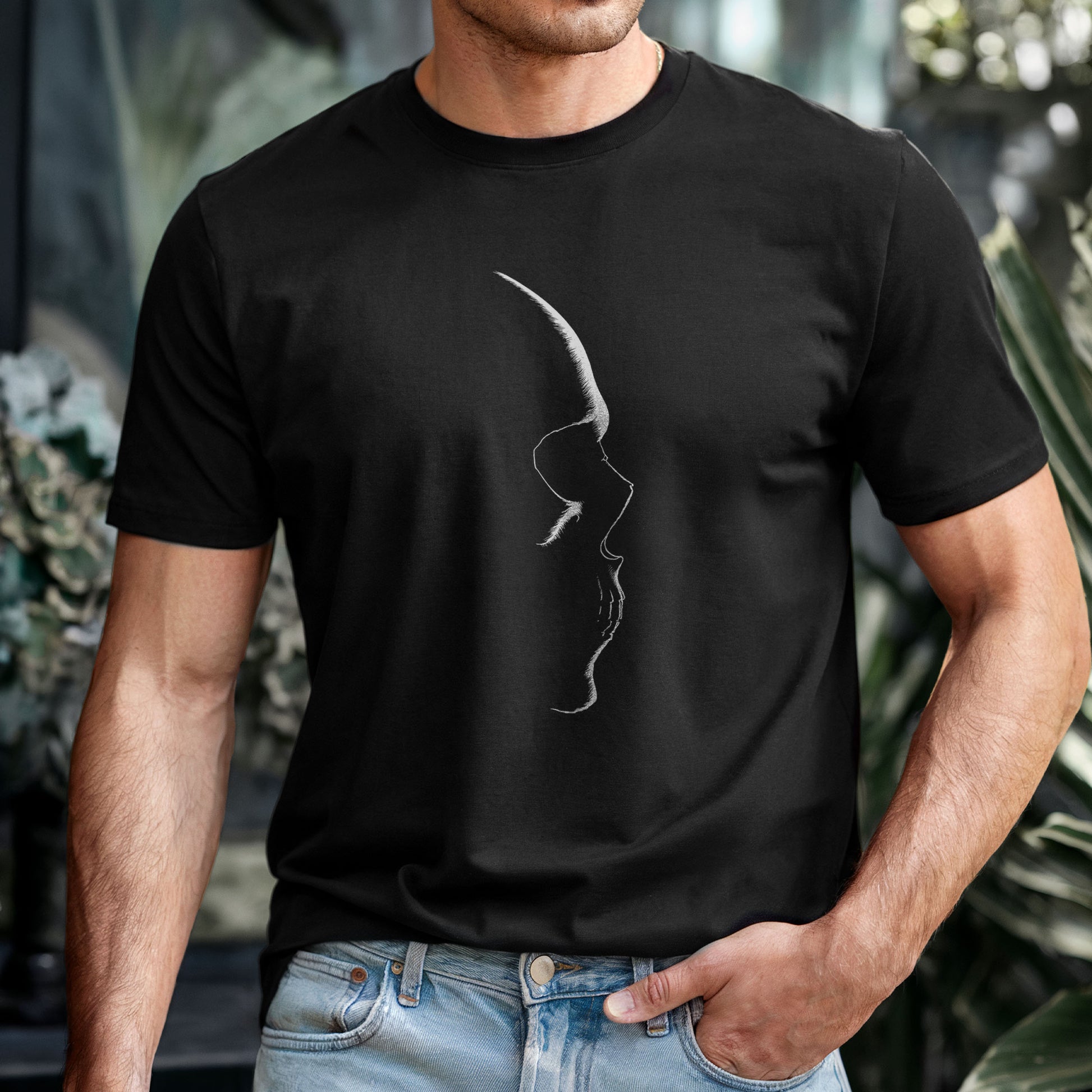 Black t-shirt with white skull silhouette design