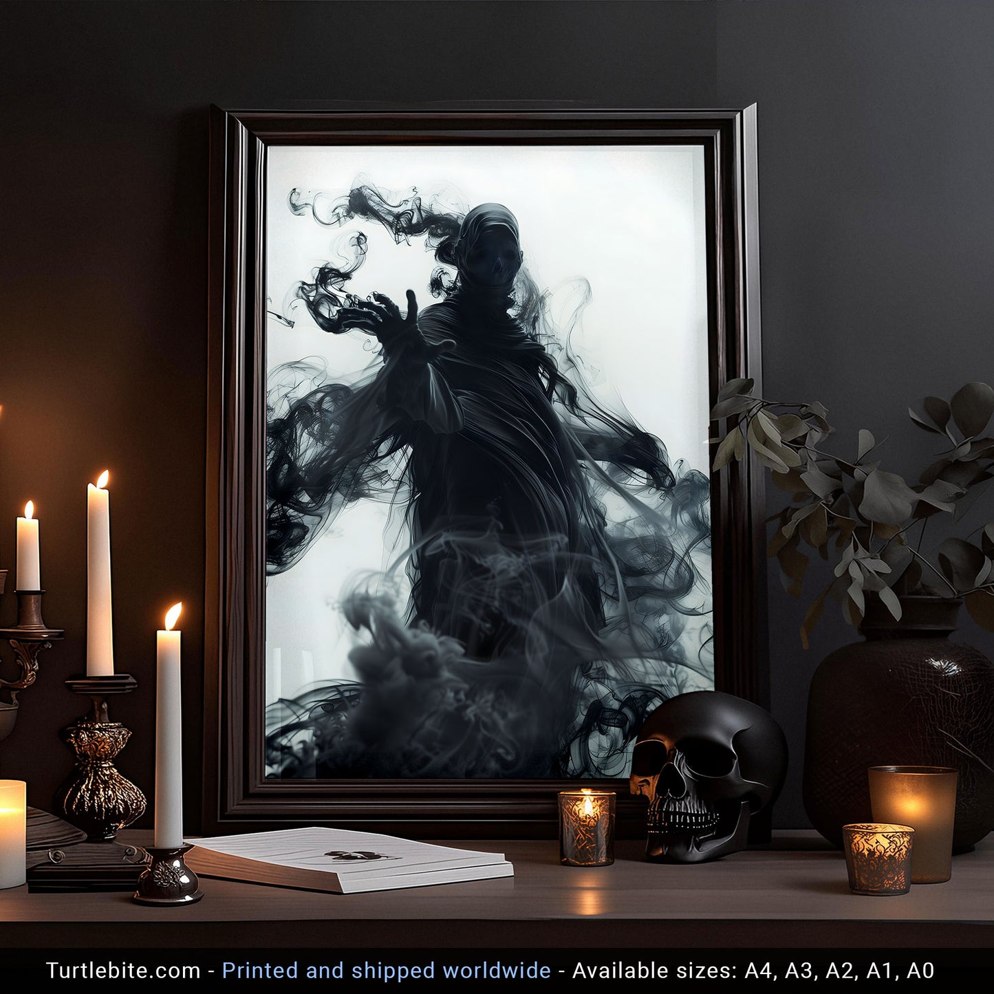 Spooky Vibes Black Ghost Wall Art - Dark Aesthetic Poster