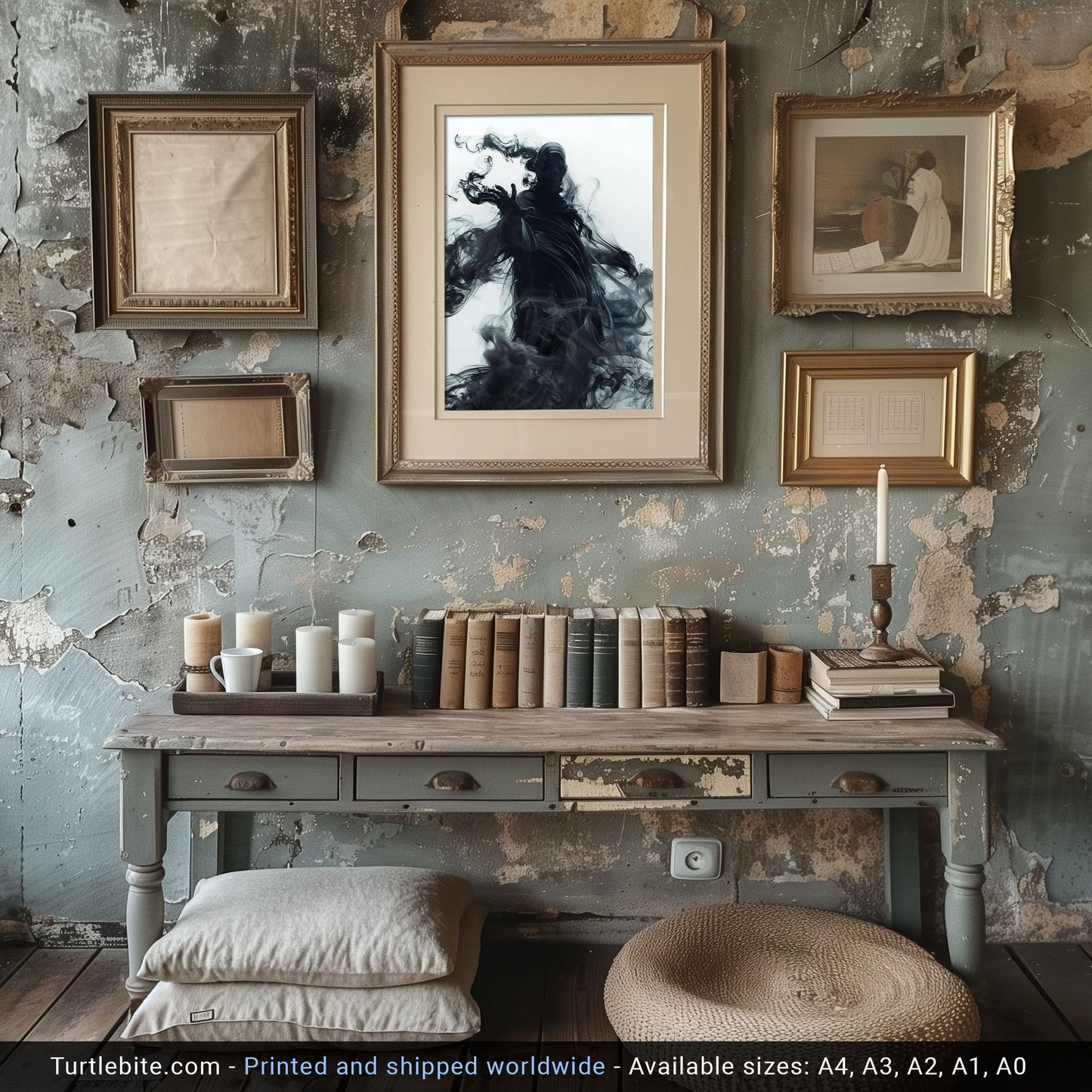 Spooky Vibes Black Ghost Wall Art - Dark Aesthetic Poster