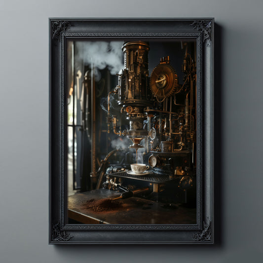 Steampunk Coffee Machine Art Print - Ideal Gift for Barista Nerds