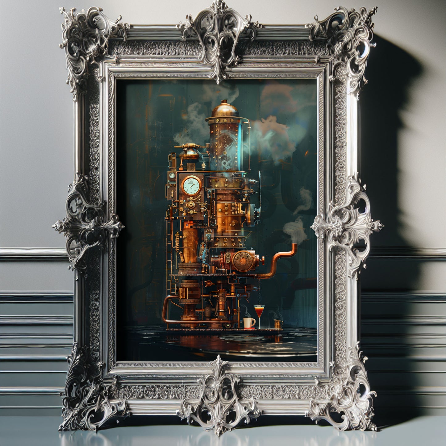 Victorian Steampunk Coffee Machine Poster - Gothic Wall Art for Coffee Lovers