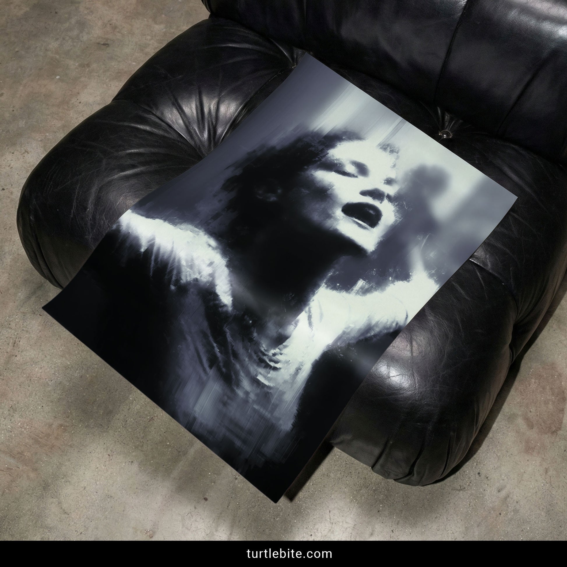 Gothic horror art featuring abstract female dancer face in unsettling vintage Hollywood style with dark textures