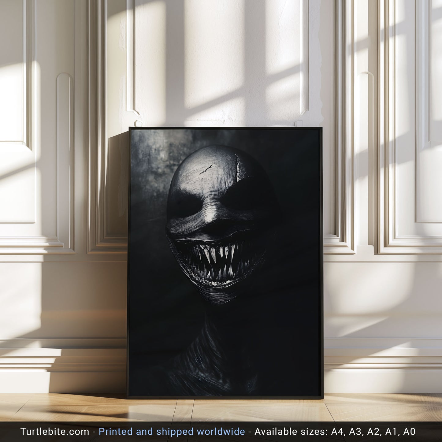 Uncanny Portrait Baring Teeth Grimace Print | Black and White Poster