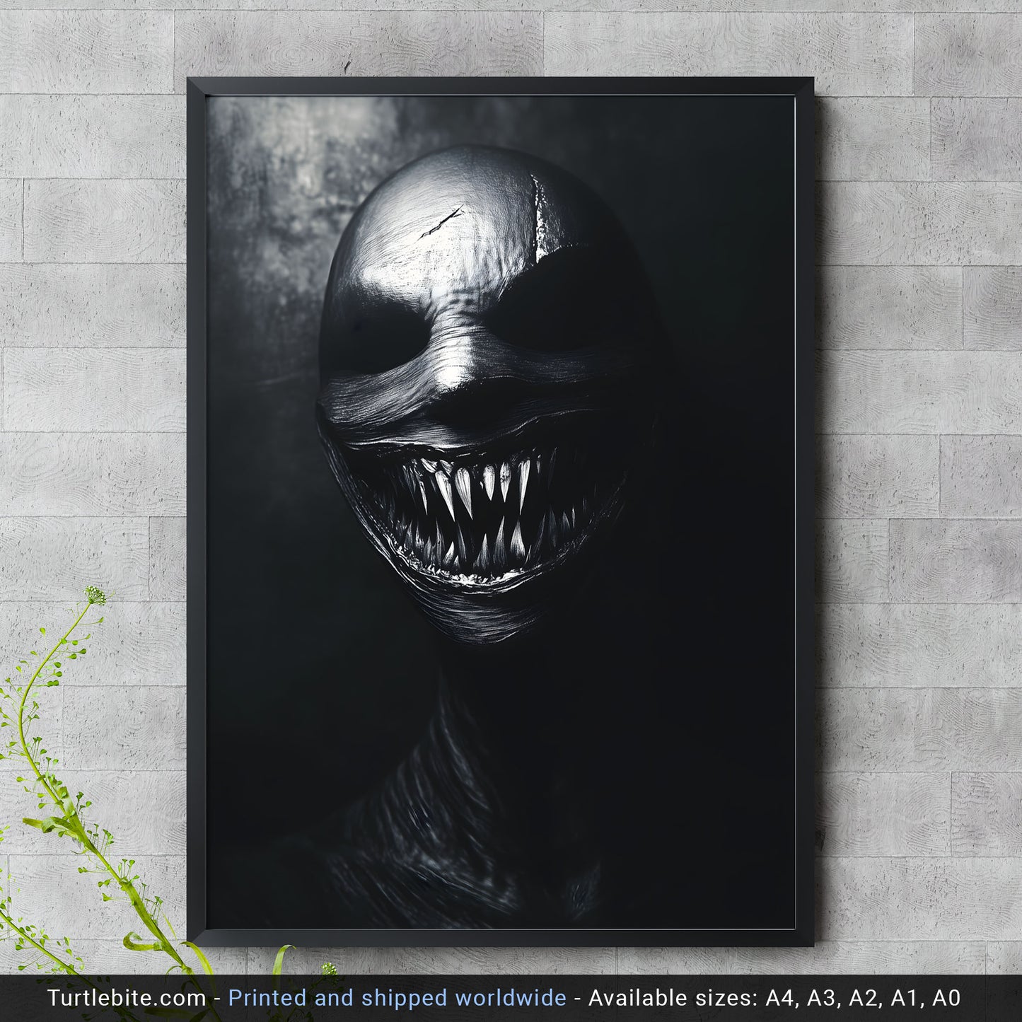 Uncanny Portrait Baring Teeth Grimace Print | Black and White Poster