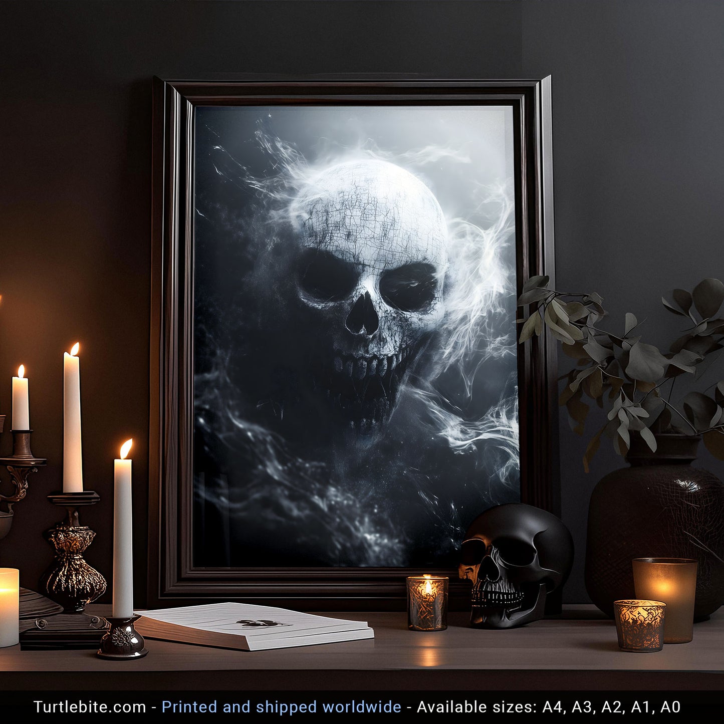 White Smoky Brittle Skull Poster | Dark Academia Horror Poster Print | Moody Wall Art