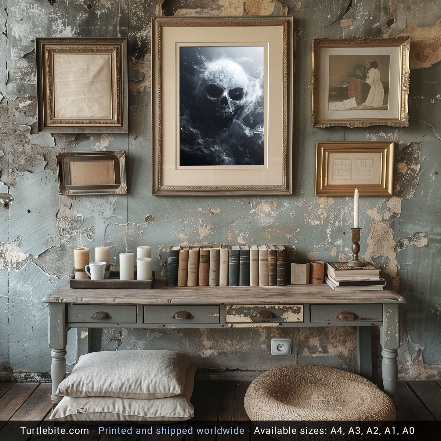 White Smoky Brittle Skull Poster | Dark Academia Horror Poster Print | Moody Wall Art