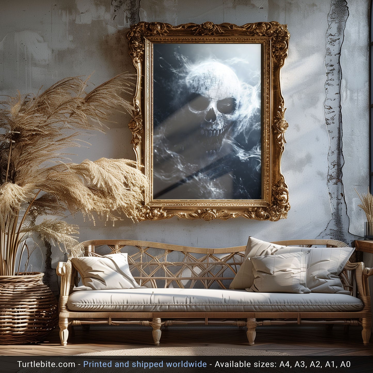 White Smoky Brittle Skull Poster | Dark Academia Horror Poster Print | Moody Wall Art