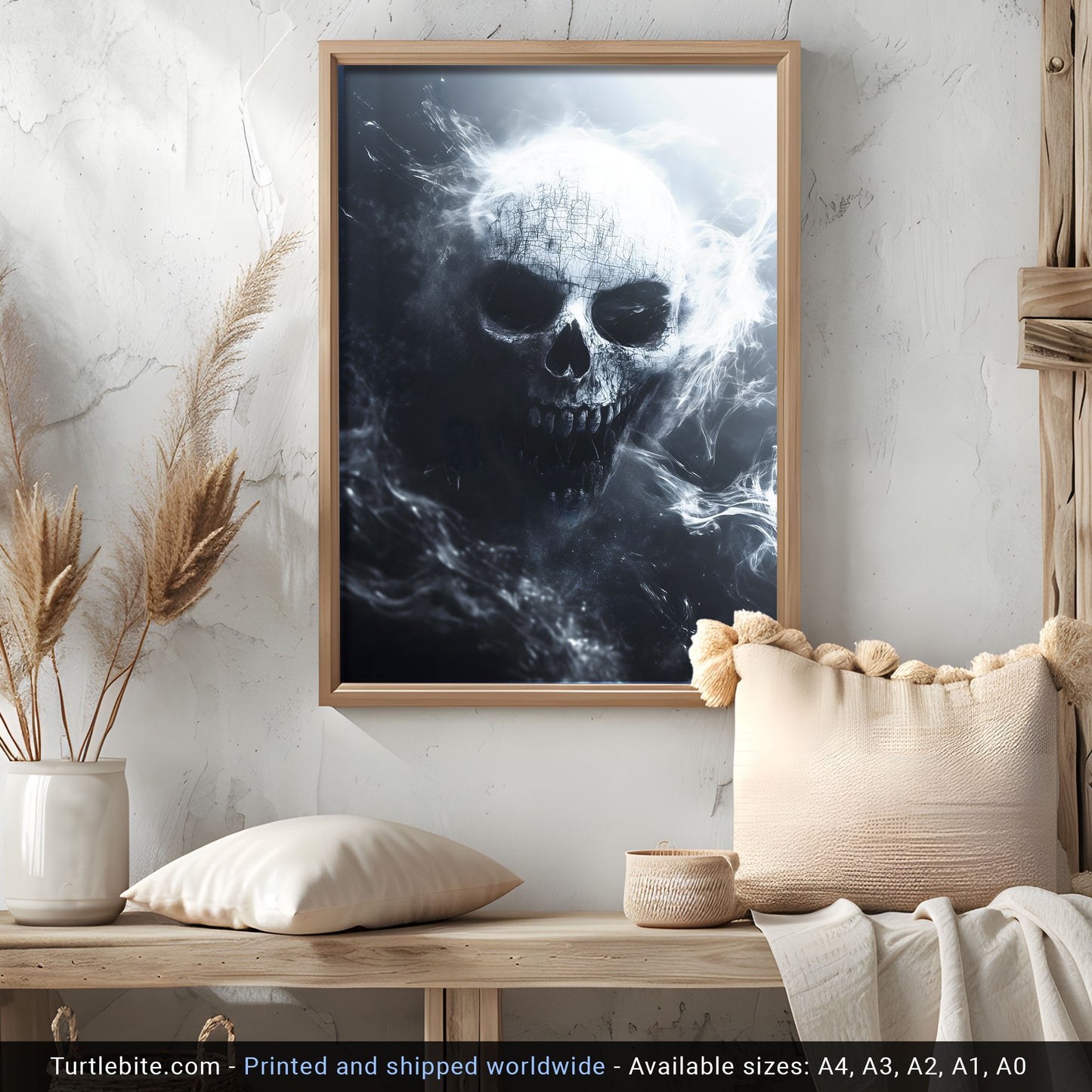 White Smoky Brittle Skull Poster | Dark Academia Horror Poster Print | Moody Wall Art