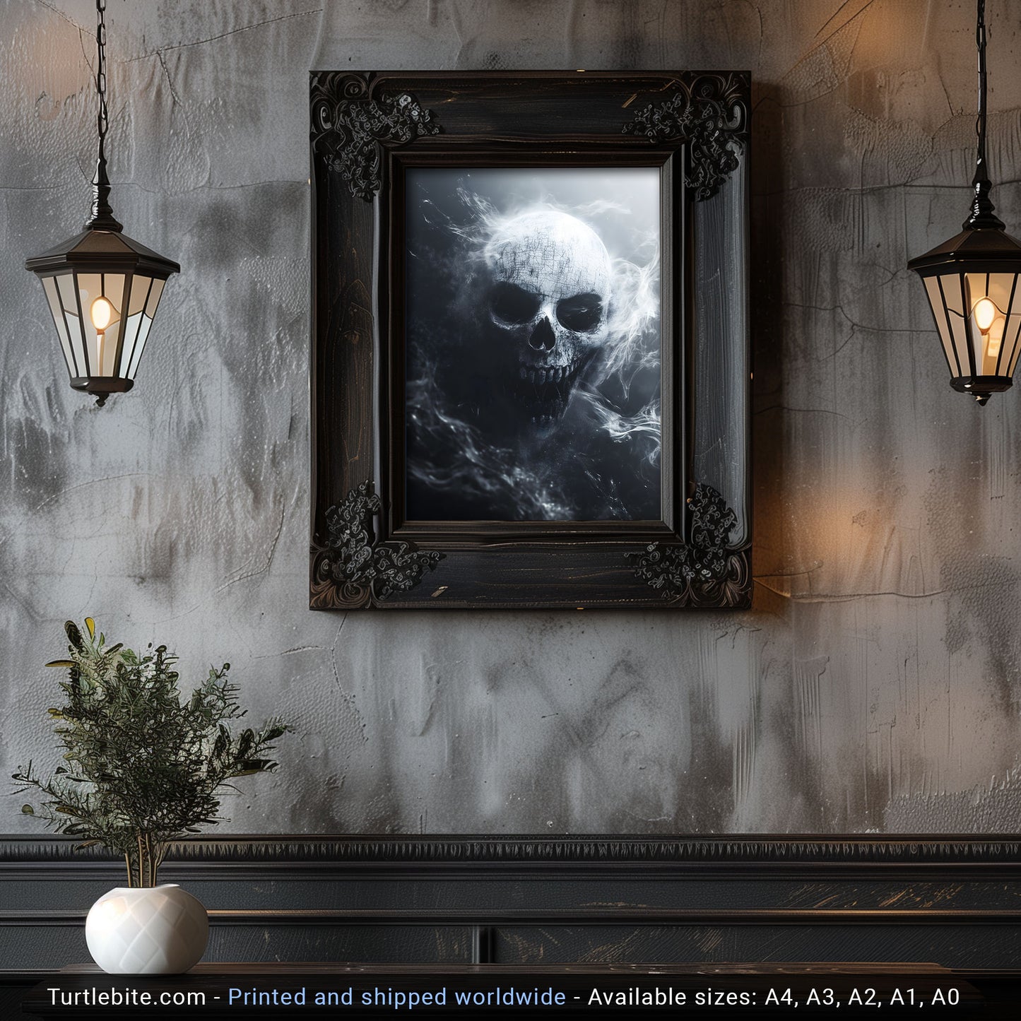 White Smoky Brittle Skull Poster | Dark Academia Horror Poster Print | Moody Wall Art