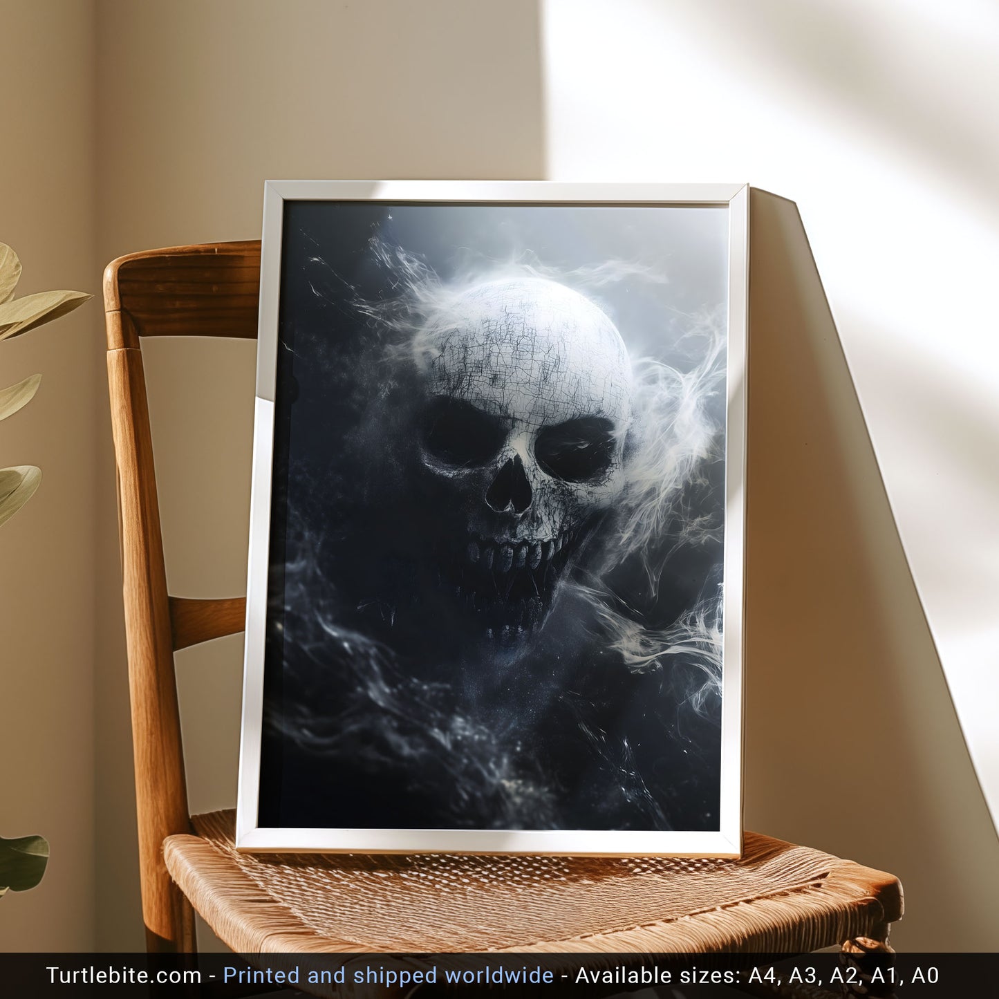 White Smoky Brittle Skull Poster | Dark Academia Horror Poster Print | Moody Wall Art