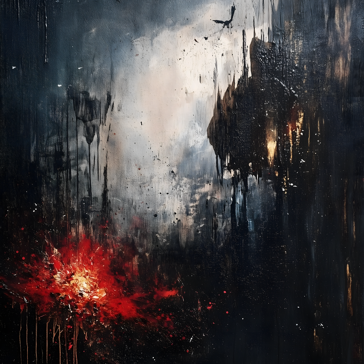 Abstract Dark Moody Apocalypse Oil Painting Poster | Dark Academia Victorian Large Painting | Gothic Gift