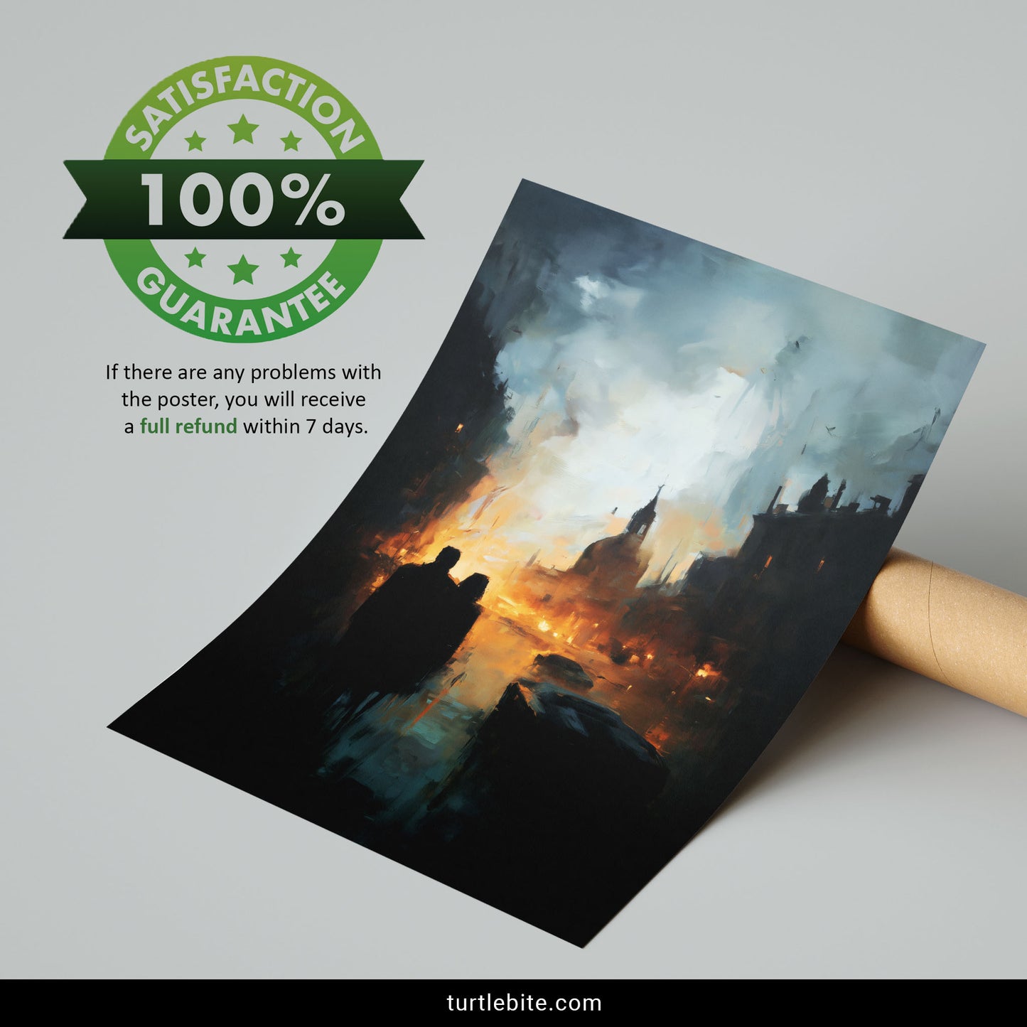 Apocalyptic City Fire Print, Gothic Surreal Wall Art
