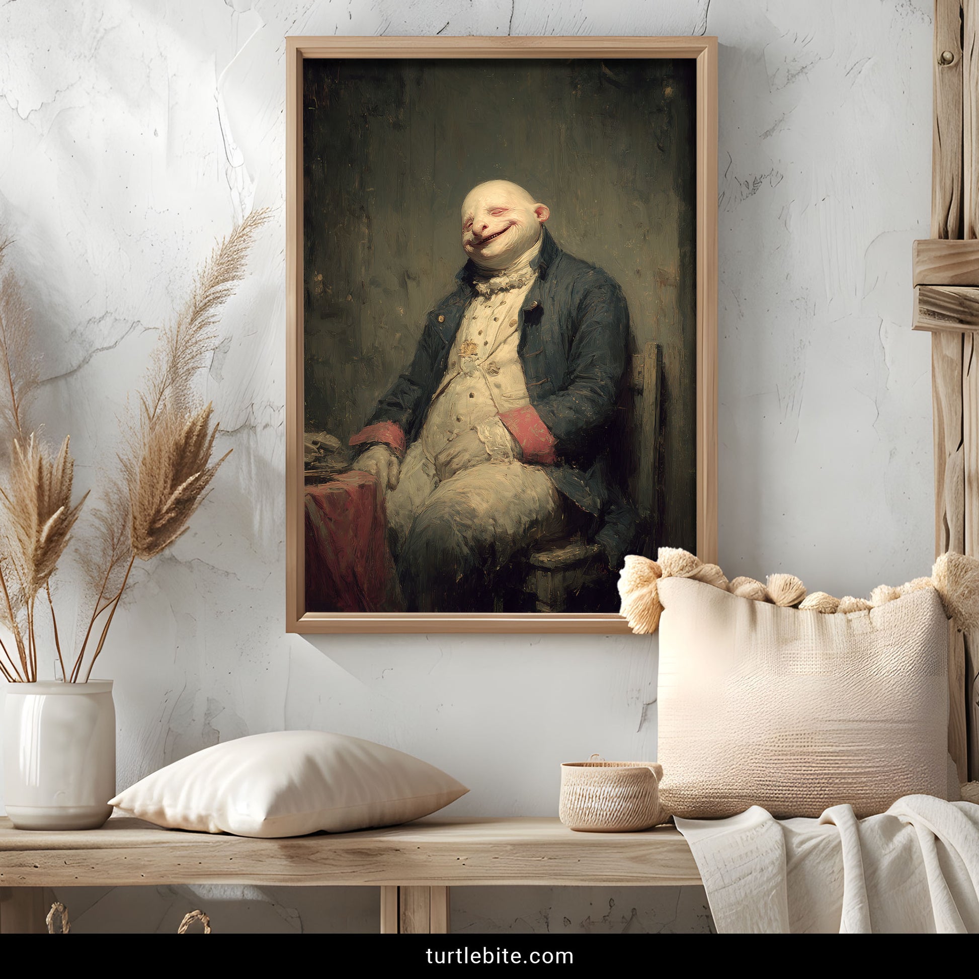 Baroque art grotesque portrait painting of disfigured gentleman in 18th century clothing
