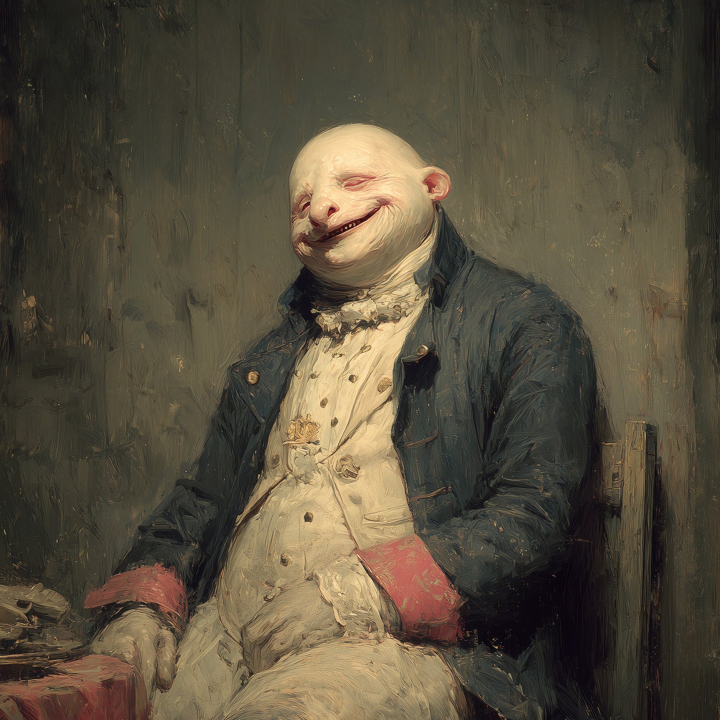 Disturbing classical portrait print featuring bizarre flesh-melting aristocrat in vintage attire
