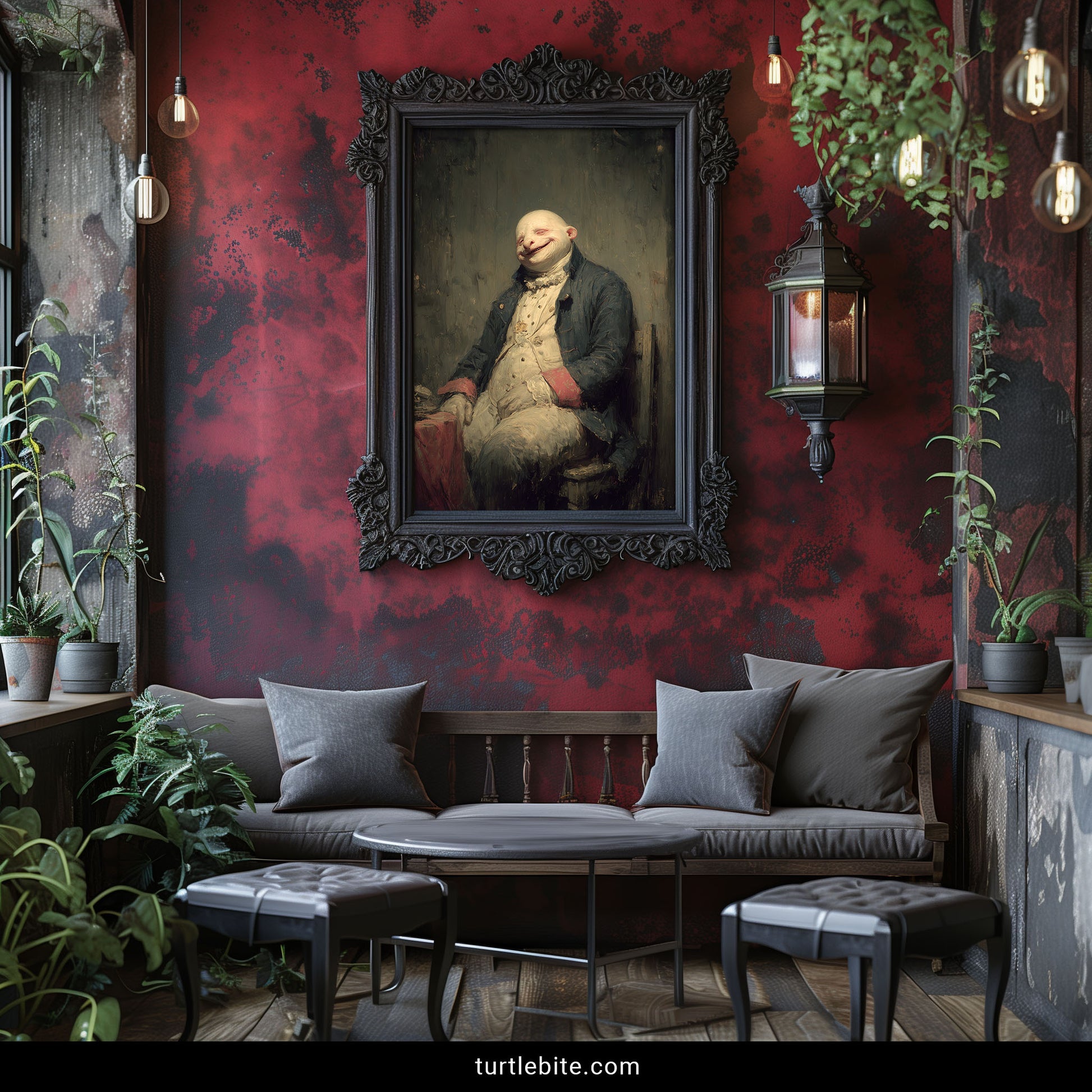 Disturbing classical portrait print featuring bizarre flesh-melting aristocrat in vintage attire